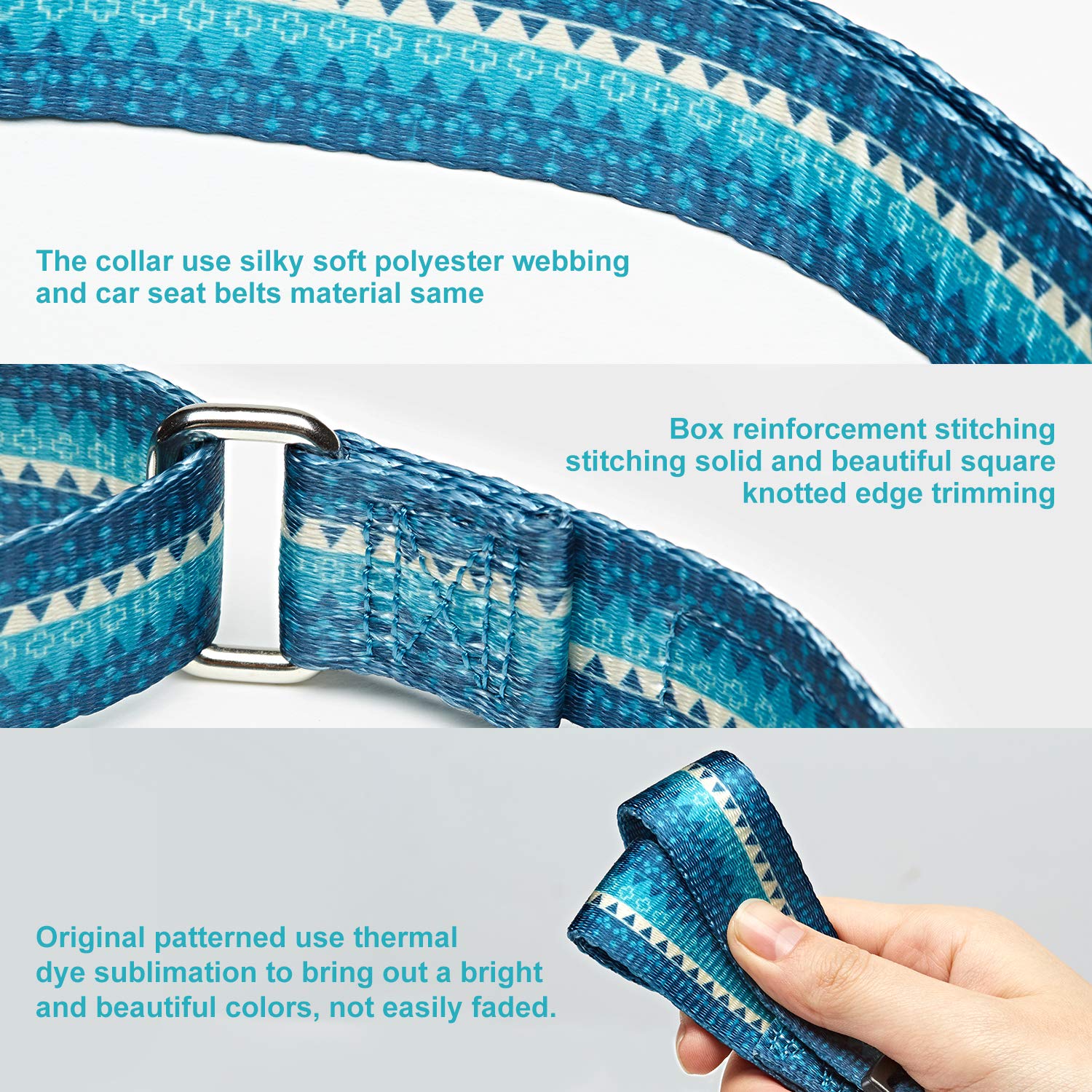 Dazzber Martingale Collar Dog Collar No Pull Pet Collar Heavy Duty Dog Martingale Collars Silky Soft With Unique Geometric Pattern For Medium And Large Dogs (Large, Turquoise)