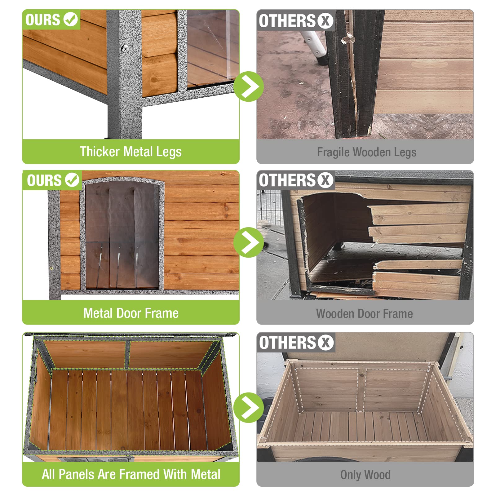 Gutinneen Chew Proof Dog House With Metal Iron Frame Outdoor Dog Kennel For Small Medium Large Indoor Dog Cage (33.5'' L,Brown C