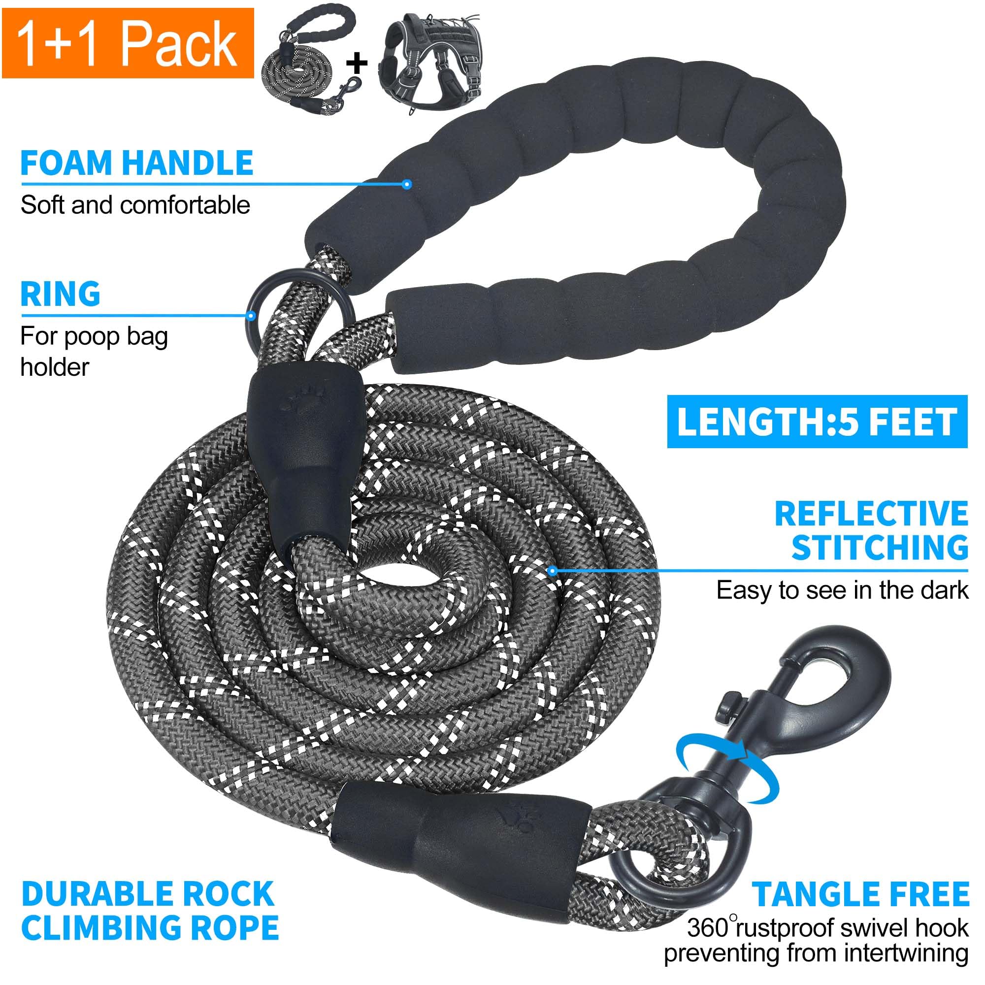 Beebiepet Heavy Duty Tactical Dog Harness For Large Dogs, No Pull Adjustable Pet Harness Reflective Service Training Easy Contro