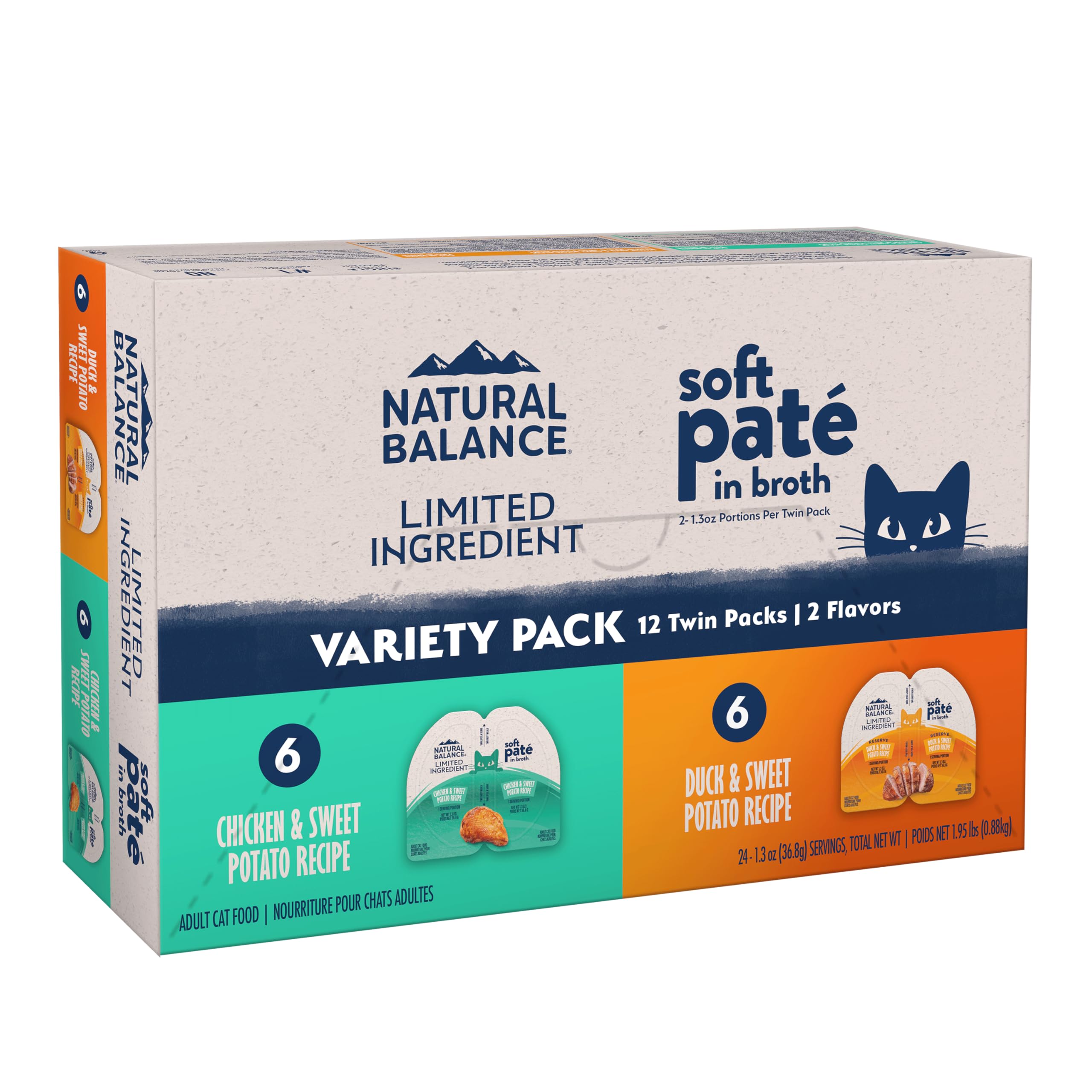 Natural Balance Limited Ingredient Split Cup Variety Pack - Chicken and Duck with Sweet Potato Recipe Soft Pate Wet Cat Food for