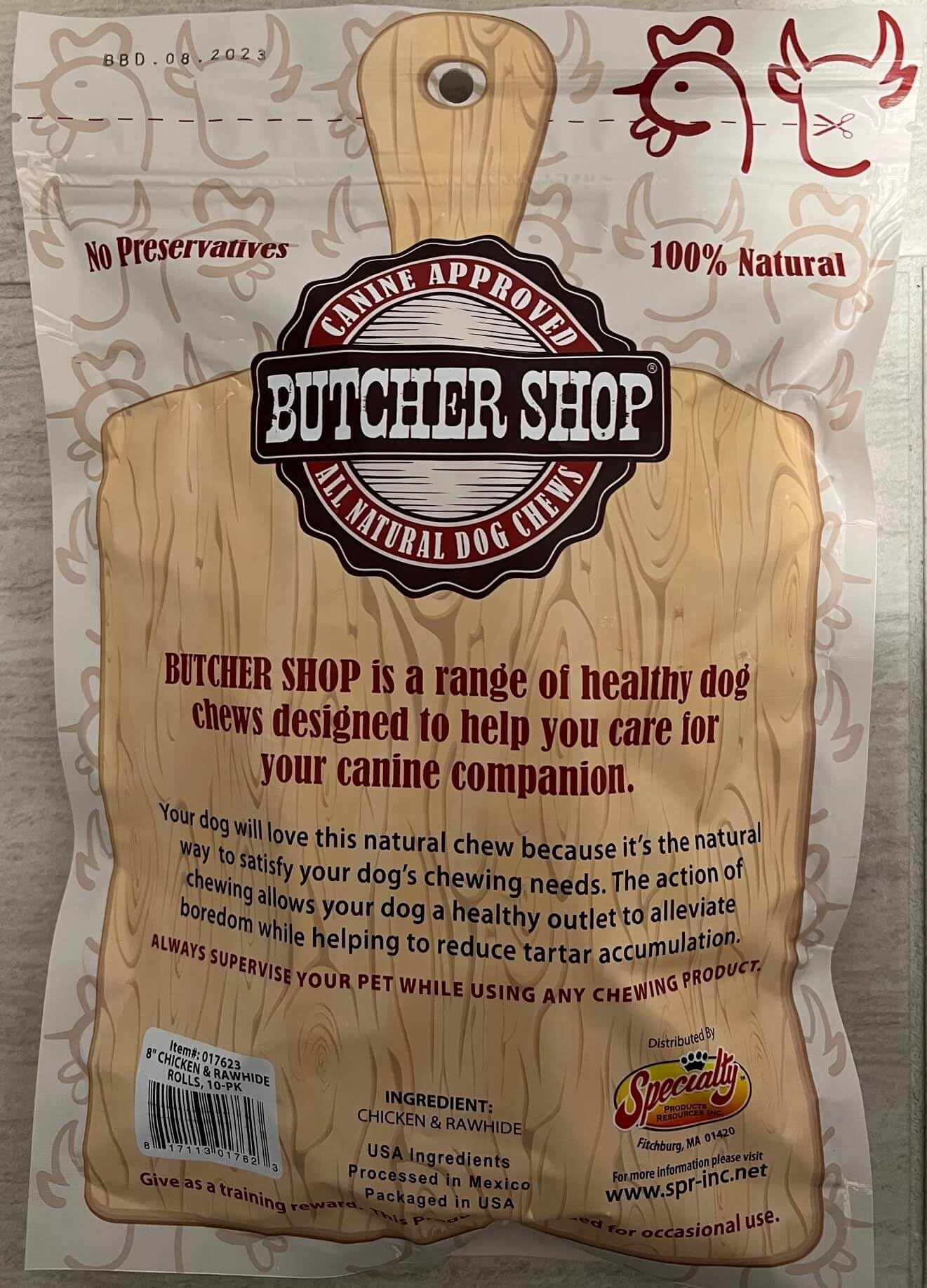 Butcher Shop 8    Chicken & Rawhide Rolls Dog Treats (2 Pack - 20 Rolls)