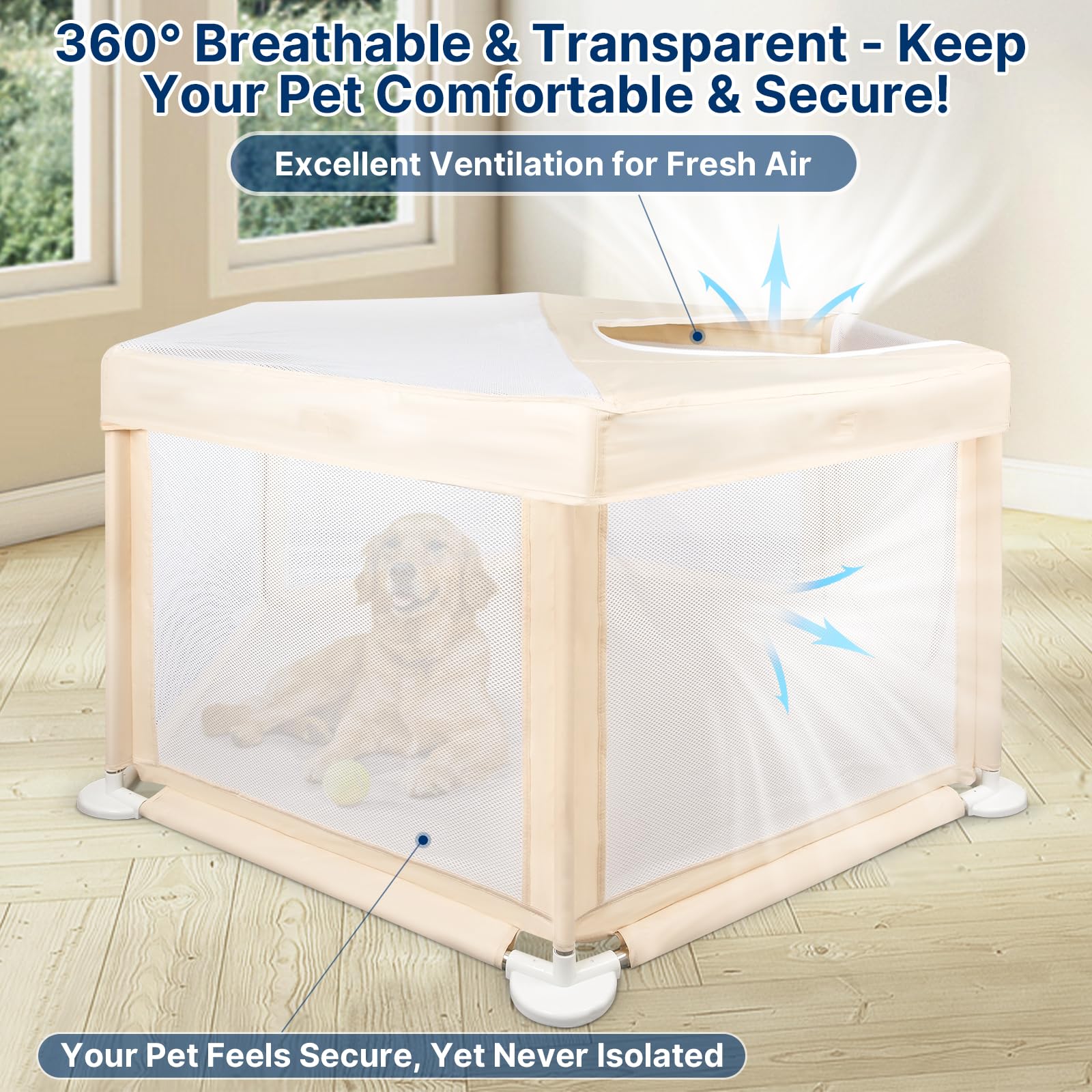 58''X58''X30'' Large Dog Playpen Indoor, Extra Tall Puppy Playpen With Removable Roof, Sturdy Fabric Mesh Dog Pen For Medium To