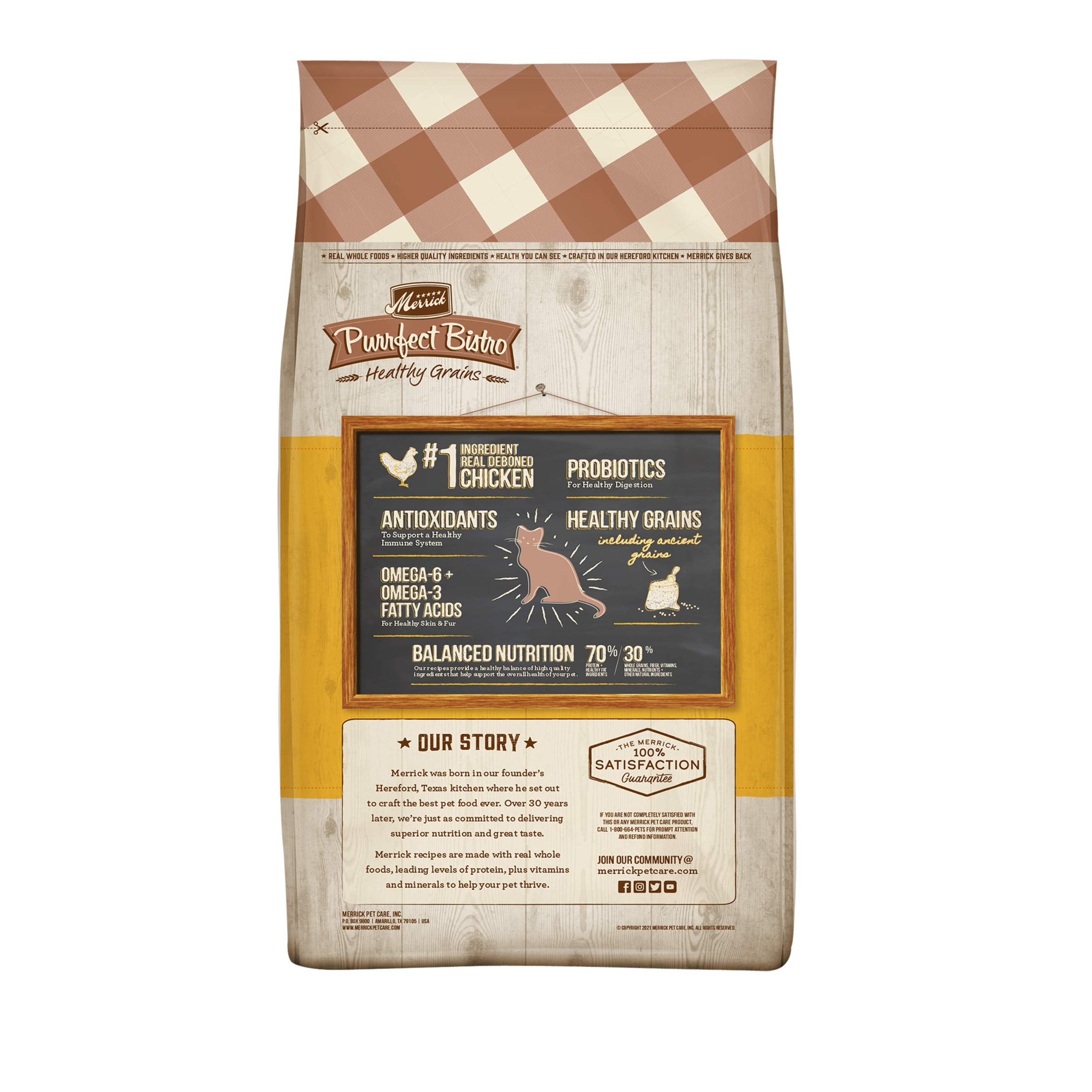 Merrick Purrfect Bistro Premium Healthy Grains Dry Cat Food For Adult Cats, Real Chicken And Brown Rice Recipe - 7.0 lb. Bag