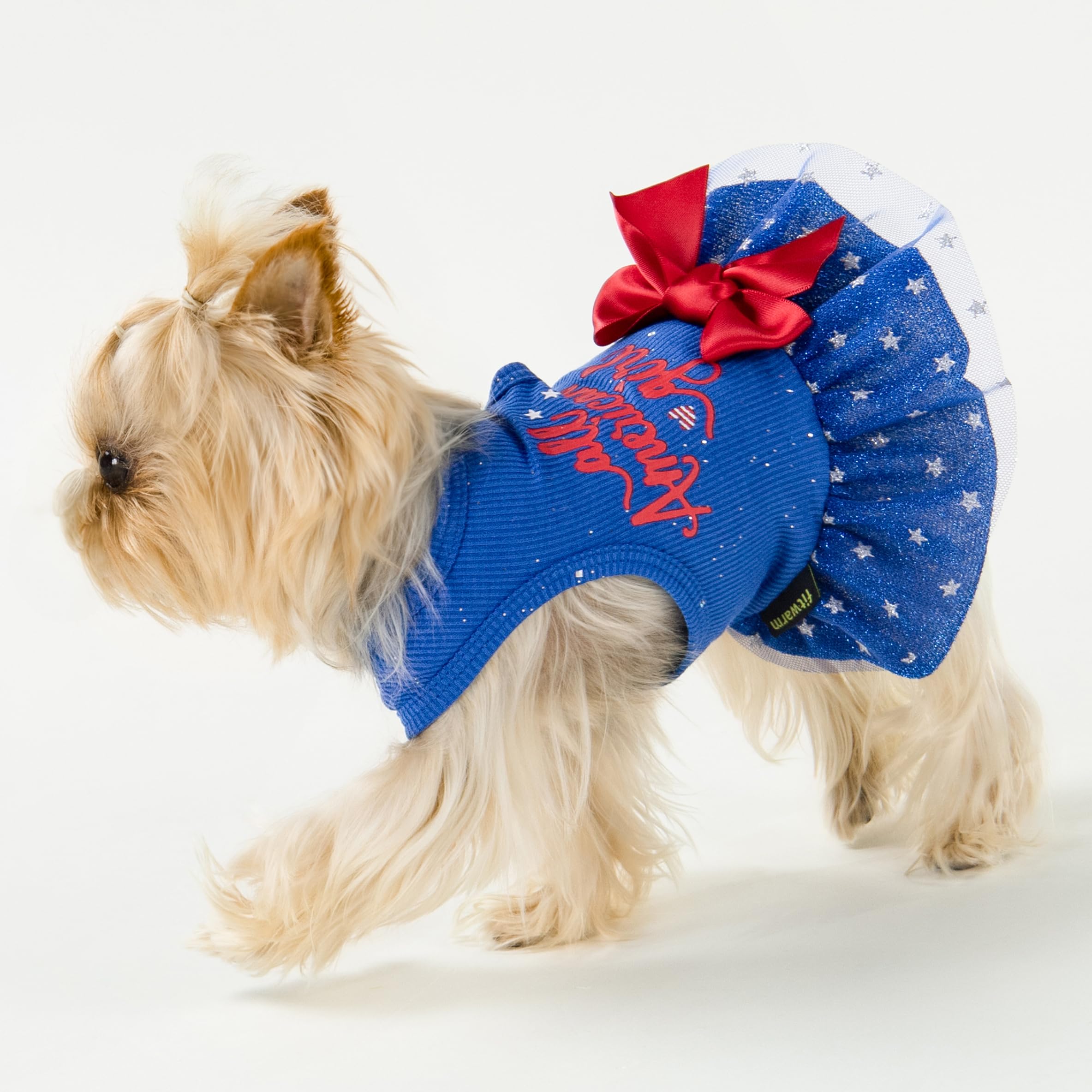 Fitwarm All American Girl Dog Dress, 4Th Of July Dog Clothes For Small Dogs Girl, Patriotic Dog Tulle Dress, Pet Outfit, Royal B