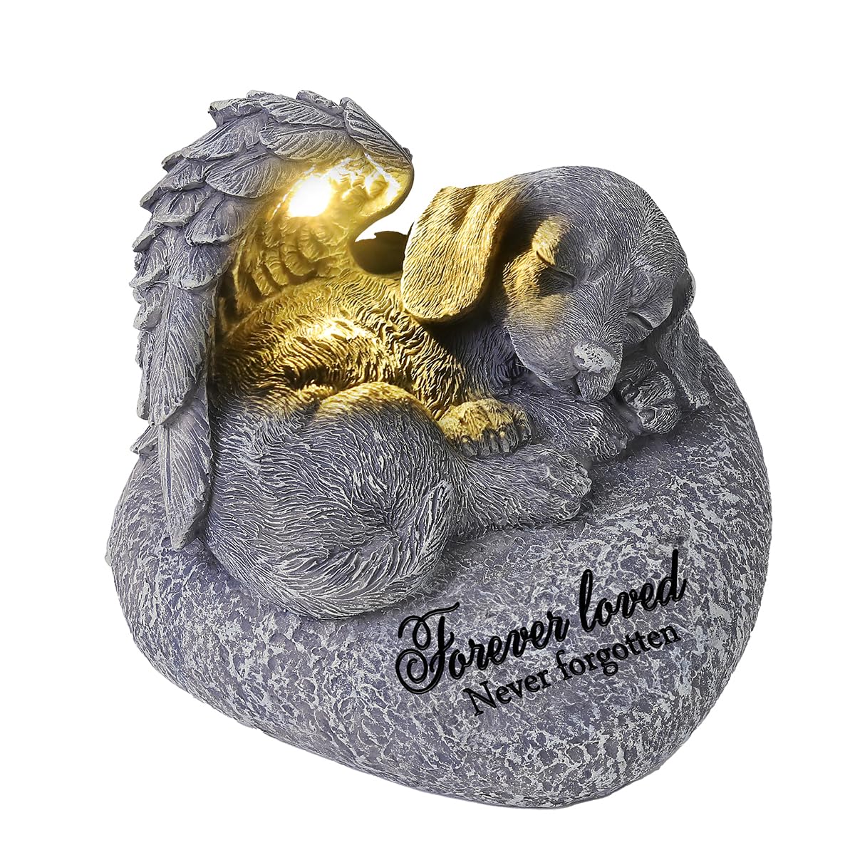 Qzwhlsm Pet Memorial Gifts For Dogs,Hand-Sculpted Resin Pet Loss Sympathy Gift With Led Light, Pet Angel Sleeping Dog Memorial S