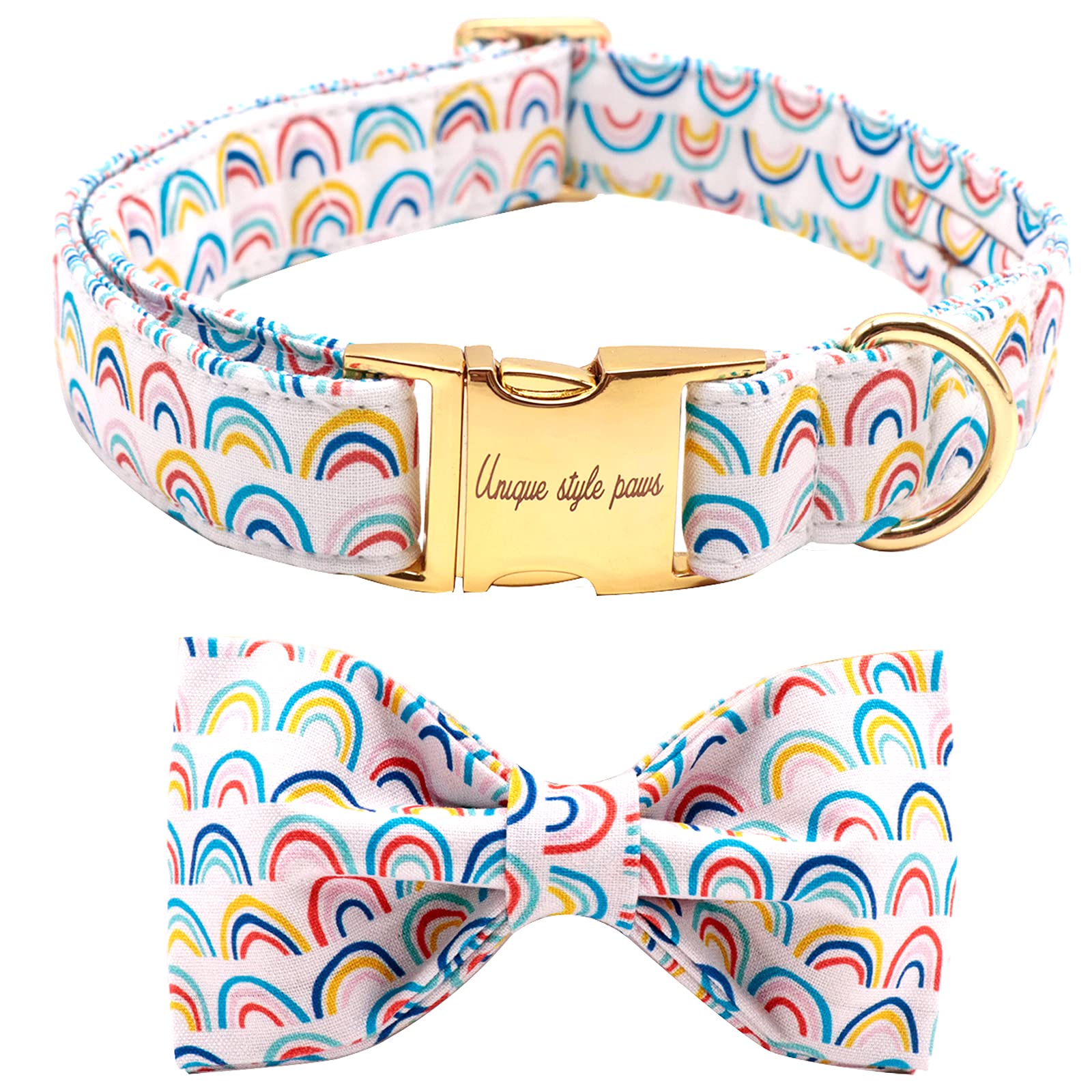Unique Style Paws Rainbow Colorful Dog Collar With Bow Pet Gift Adjustable Soft And Comfy Bowtie Collars For Small Medium Large Dogs