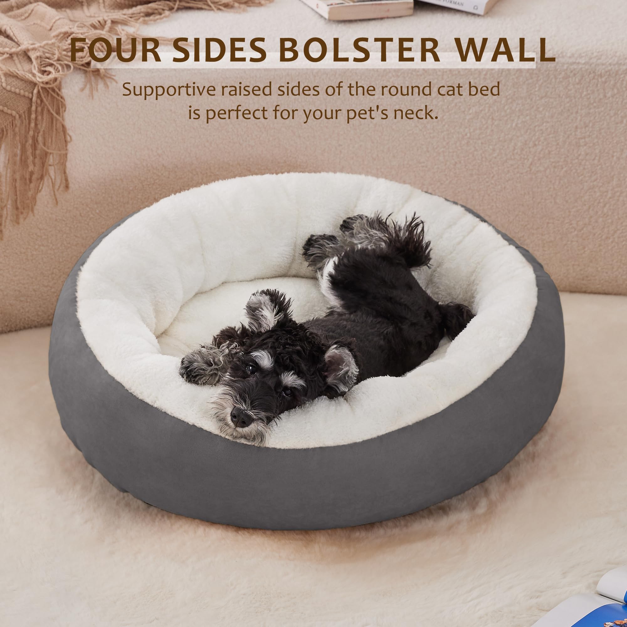 Love'S Cabin Round Donut Cat And Dog Cushion Bed, 20In Pet Bed For Cats Or Small Dogs, Anti-Slip & Water-Resistant Bottom, Super Soft Durable Fabric Pet Beds, Washable Luxury Cat & Dog Bed Dark Grey