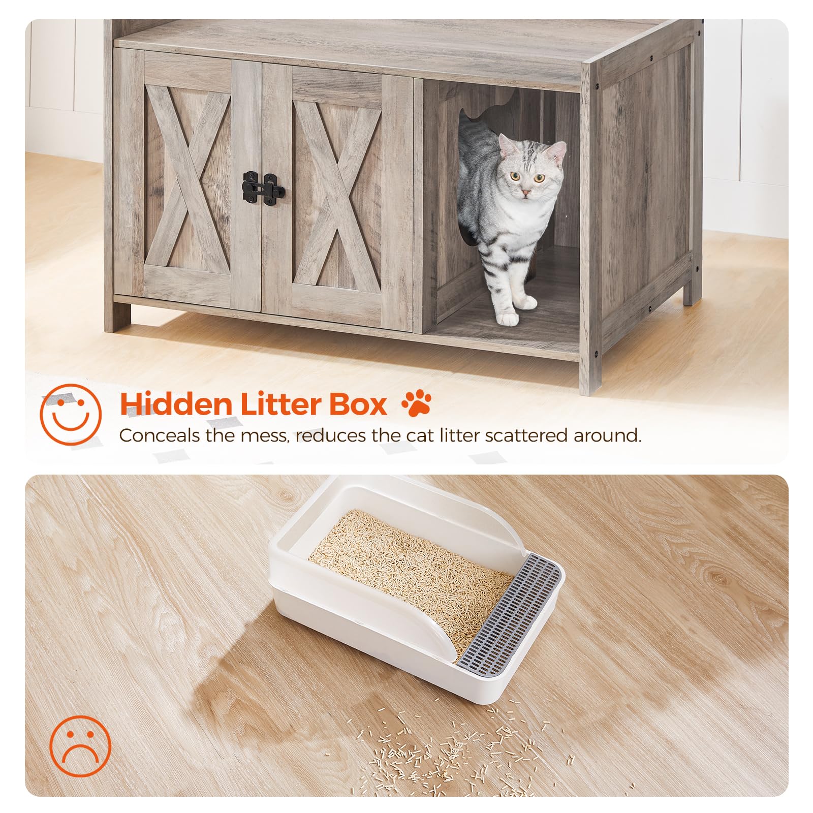 Mahancris Cat Litter Box Enclosure, Hidden Litter Box Furniture With Divider, Indoor Cat House, Wooden Washroom Storage Cabinet