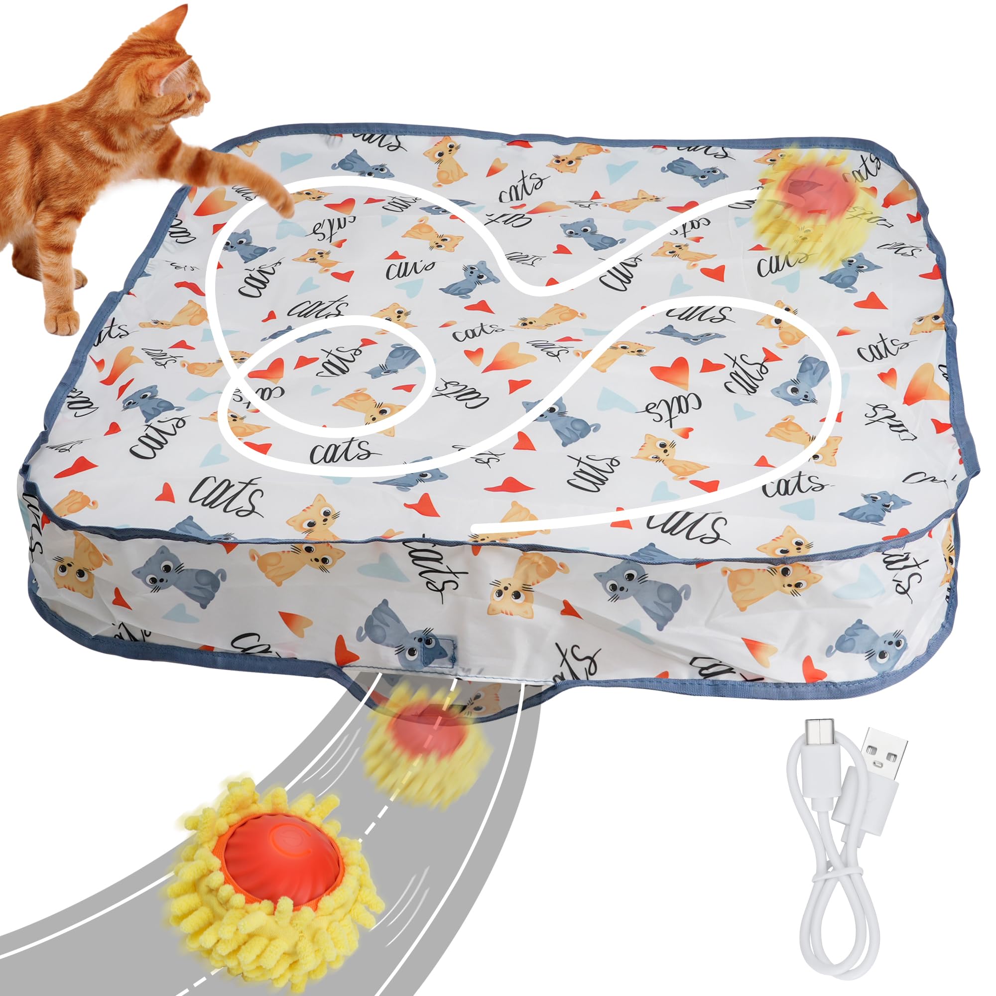 PLITTPETTS Interactive Cat Toys for Indoor Cats, Automatic Moving Cat Ball in Pouch, Self-Rolling Ball Hide and Seek Catching Ga