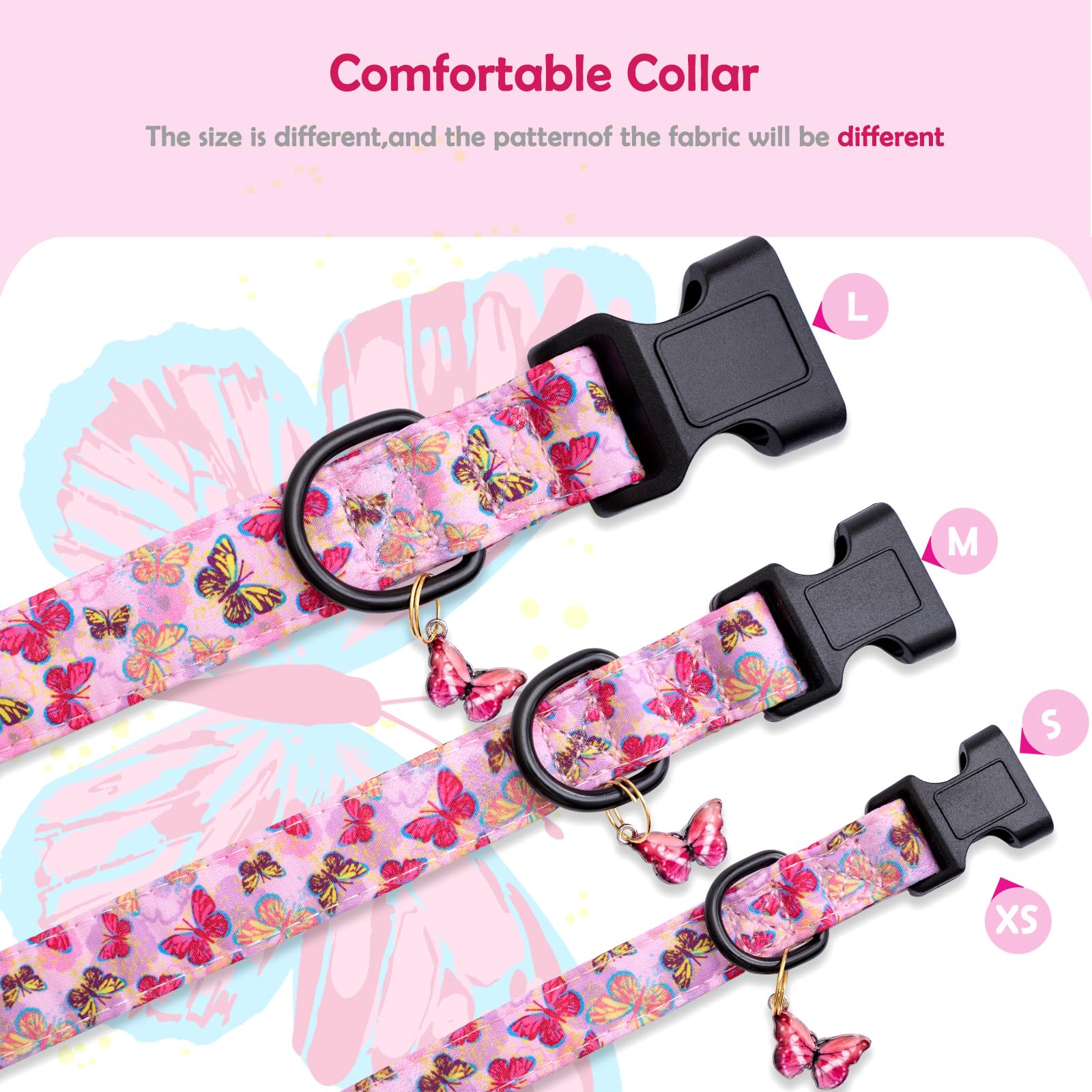 Faygarsle Dog Collar For Small Medium Large Dogs Cute Pink Puppy Collars For Female Dogs Butterfly Patterned Pet Collars For Sum