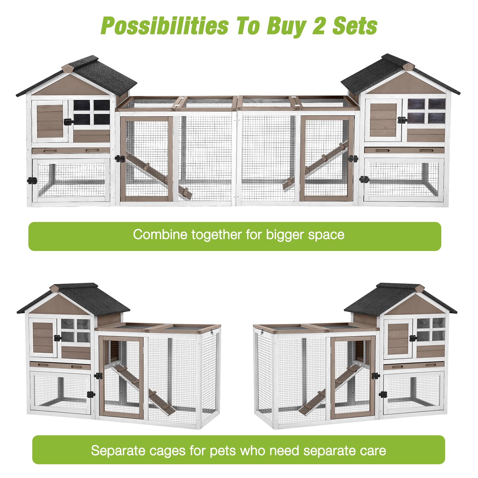 Gutinneen Rabbit Hutch Outdoor Rabbit Cage Indoor, 51.6'' L Wooden Bunny Cage With No Leakage Pull Out Tray, Guinea Pig Cage For