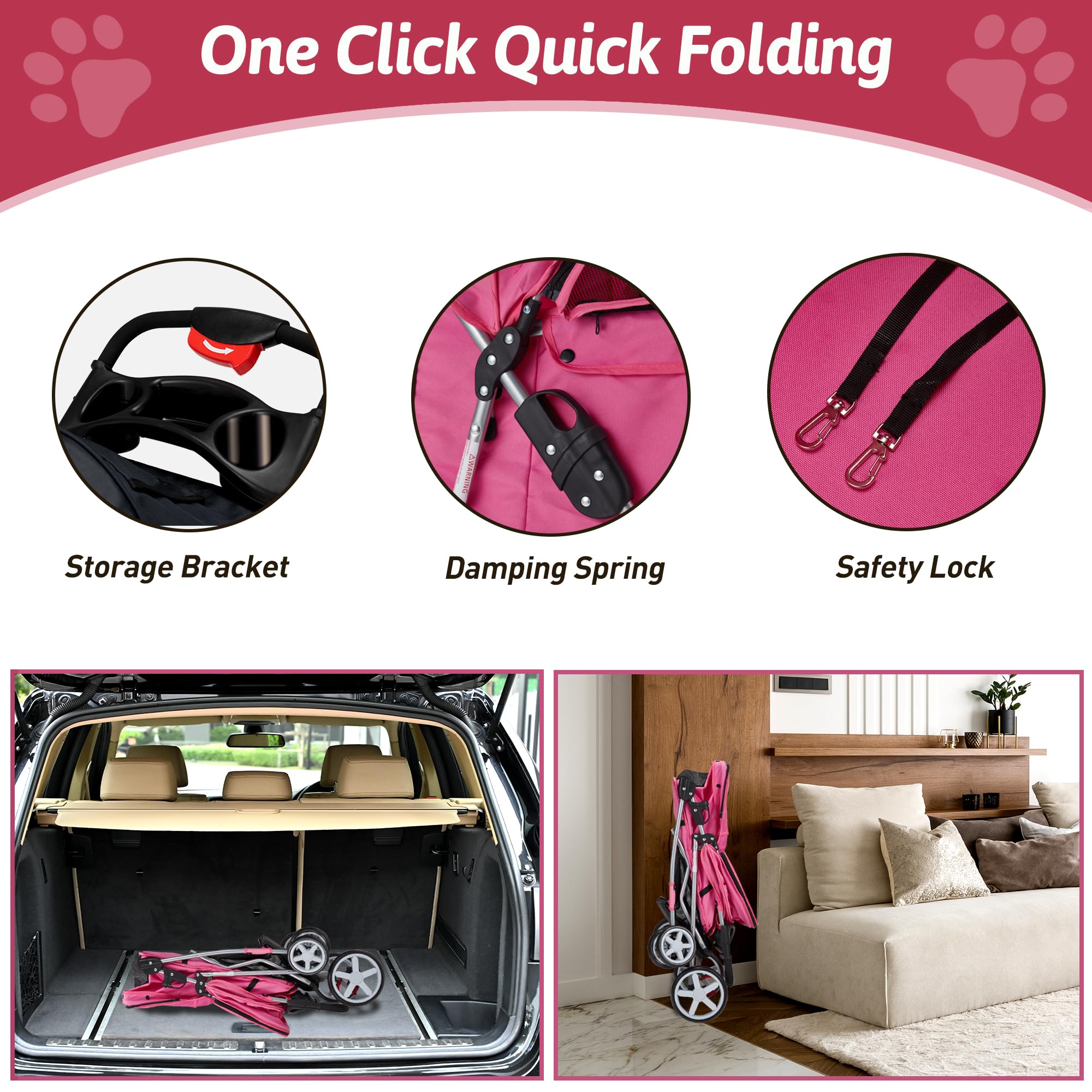 Azaeahom Pet Stroller, 4 Wheels Pet Strolling Cart For Medium/Small Dogs And Cats, Foldable Cat Jogger/Dog Stroller With Cup Hol