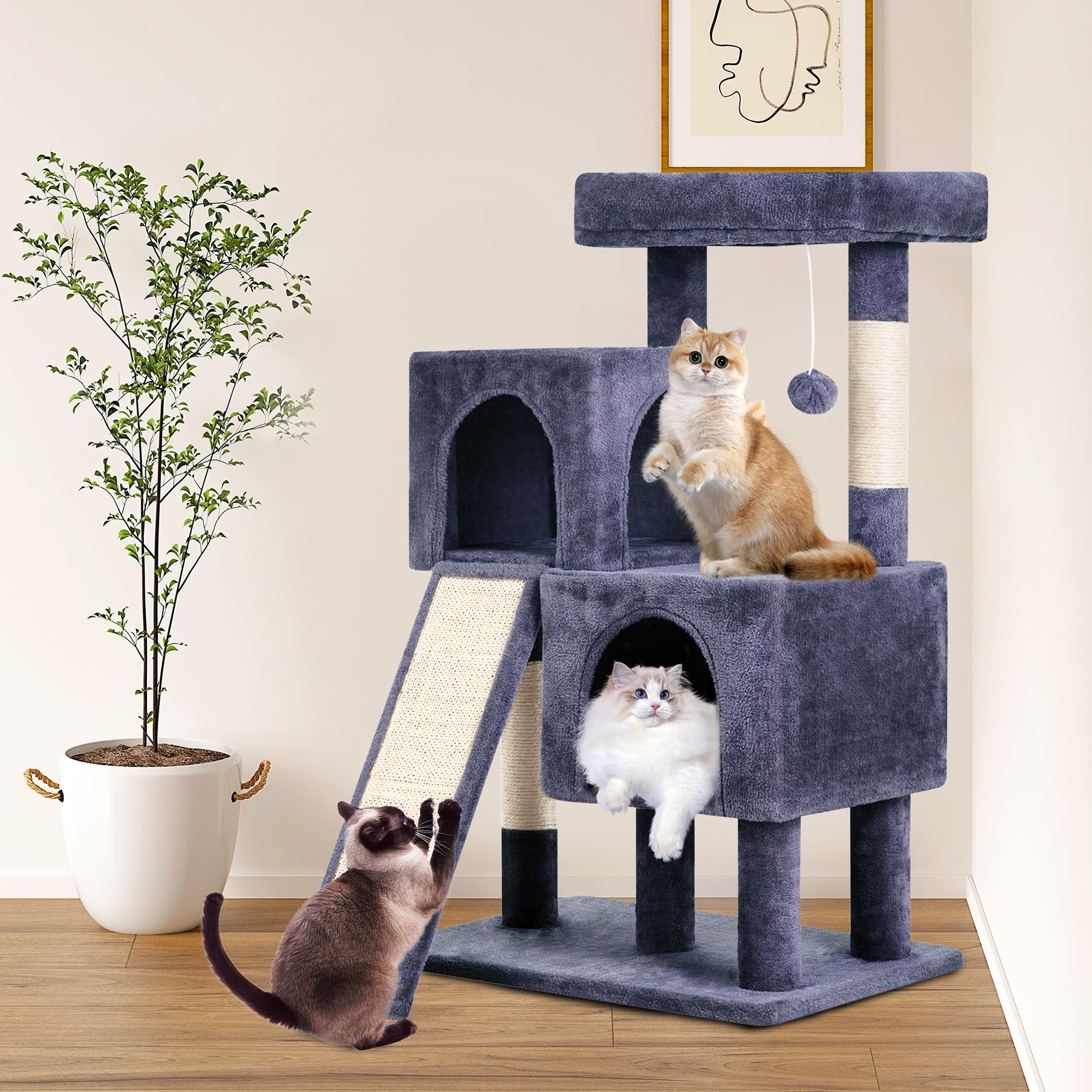 Fdw Cat Tree For Indoor Cats 36 Inches Cat Tower Multi-Level Indoor Cat Play Condo House With Scratching Posts, Spacious Perch,