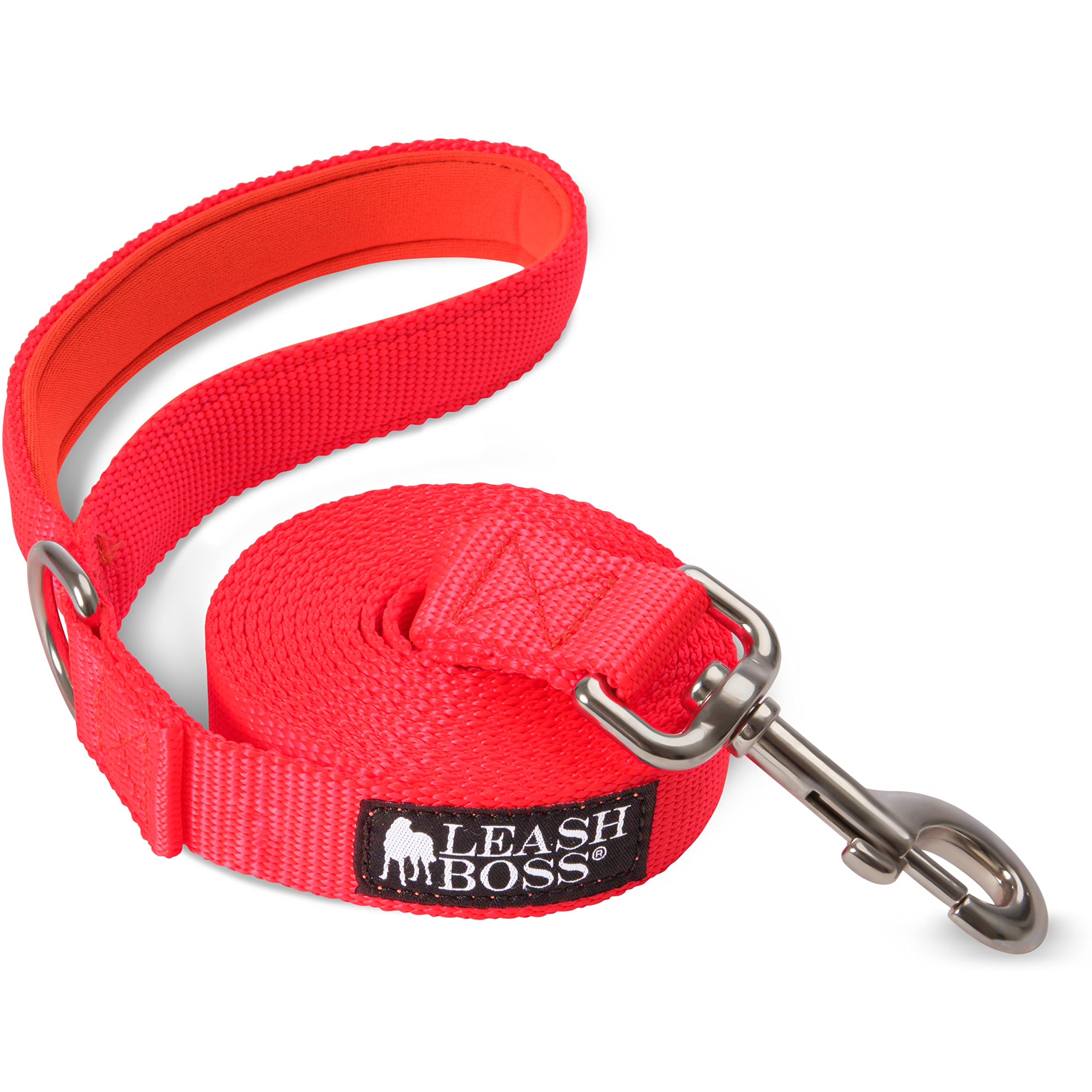 Leash Boss 10 Foot Dog Leash With Padded Handle - Long Leash For Hiking, Camping, Exploring, Or Walking (10 Feet, Orange)