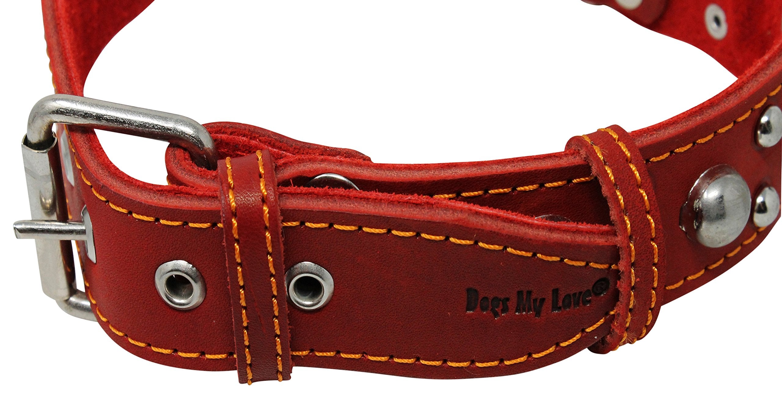 Red Real 1.5 Wide Thick Leather Studded Dog Collar. Fits 17-21.5 Neck, Large Breeds.