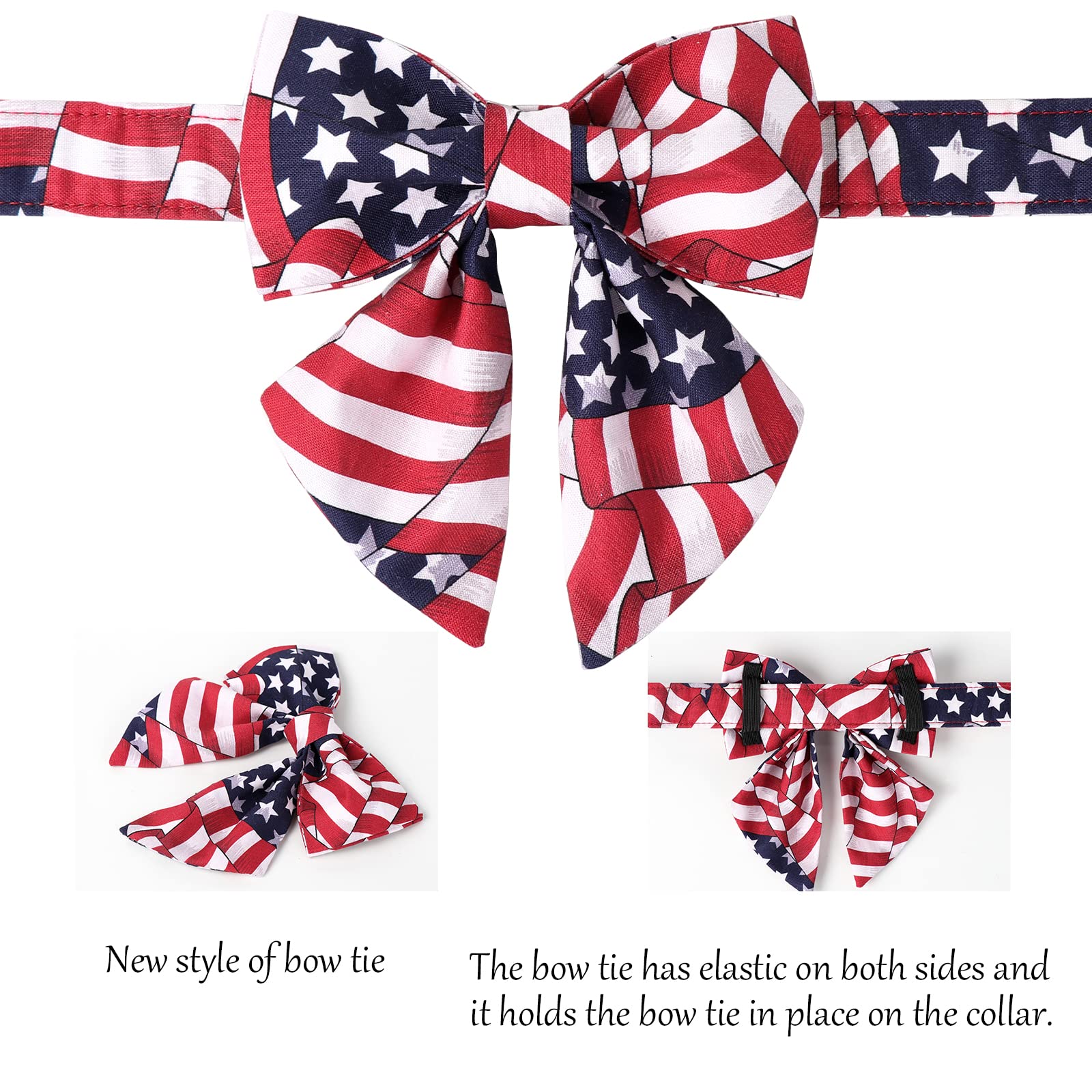 Lionet Paws Patriotic Dog Collar With Sailor Bow, 4Th Of July, Soft And Comfortable Adjustable American Flag Collar For Dogs, La