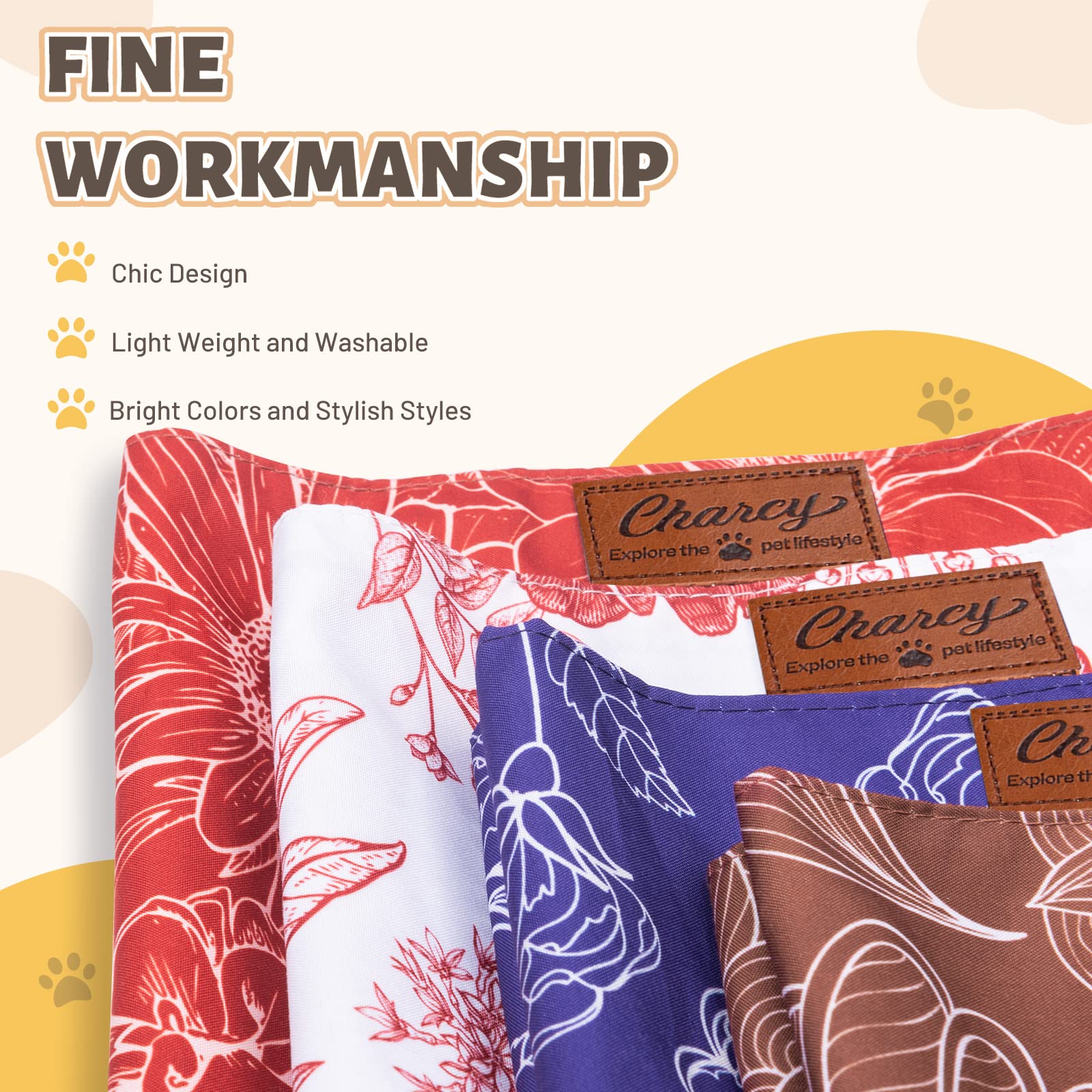 Charcy Dog Bandanas 4 Pack, Fall Dog Bandana Boy Girl For Holiday Birthday, Adjustable Durable Dog Scarf, Unique Design - Chrysa