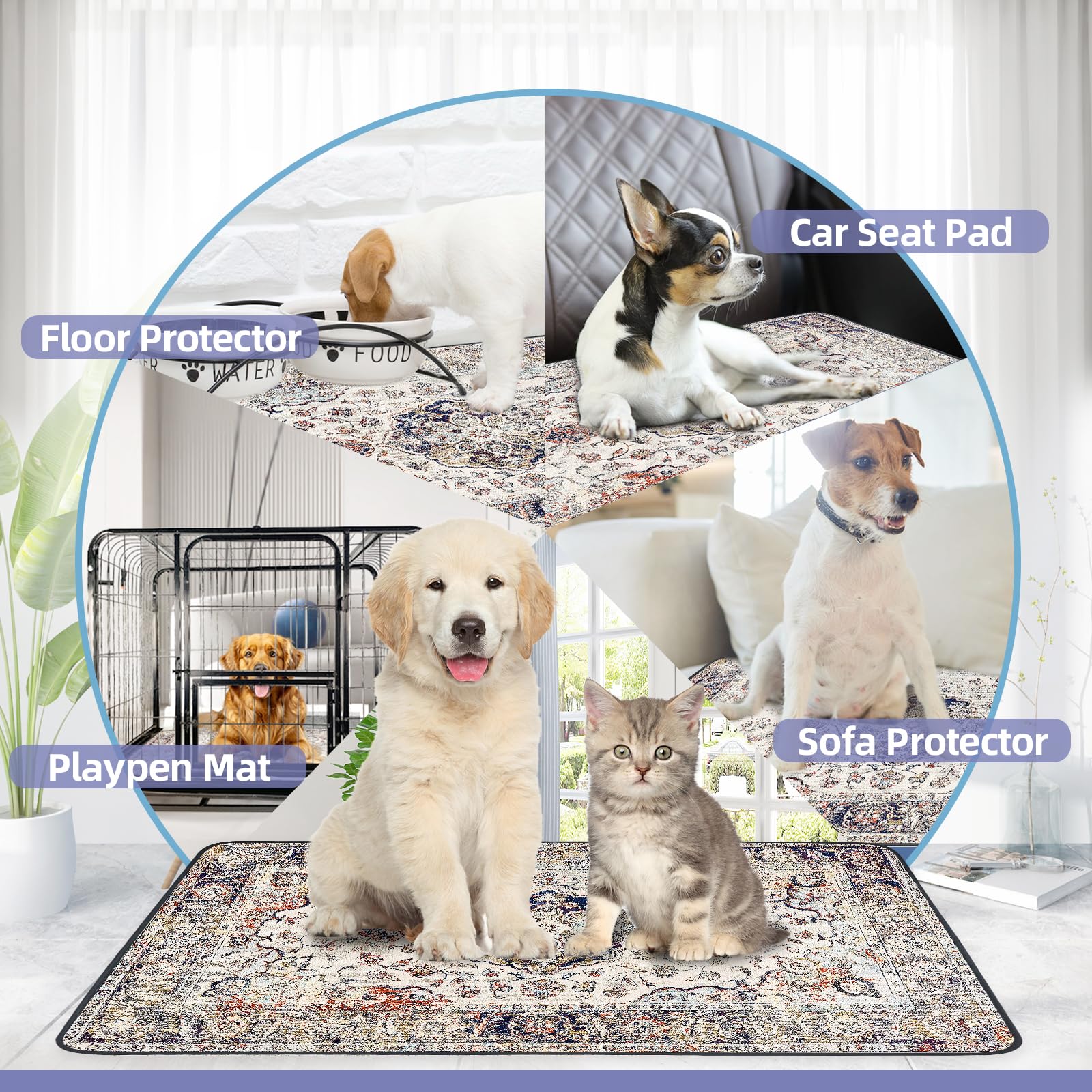 Sclose Washable Pee Pads For Dogs 2 Pack, 36'' X 24'' Reusable Puppy Pads Waterproof, Super Absorbent Dog Rugs, Leakproof, Dog C