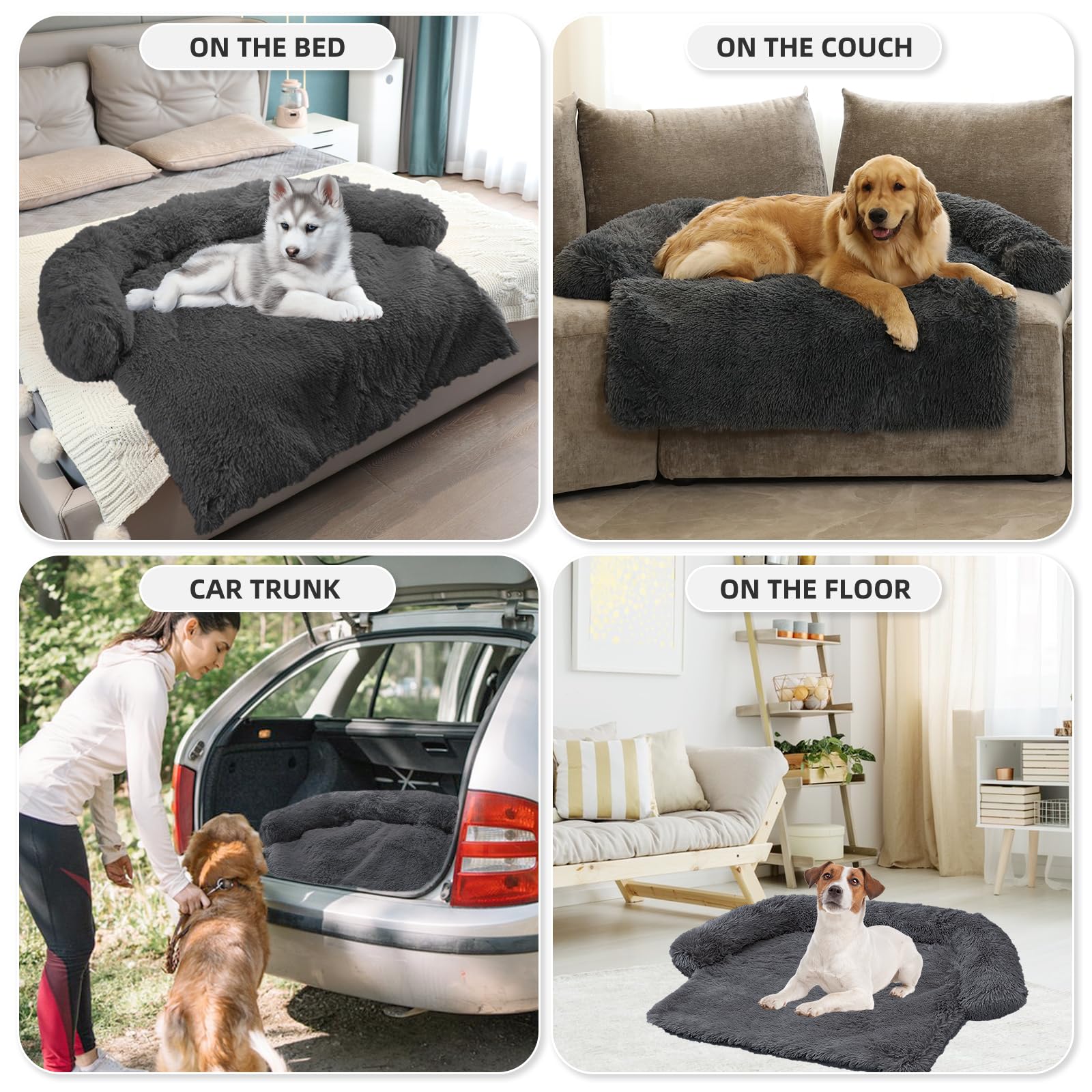 Calming Dog Bed Fluffy Plush Dog Mat For Furniture Protector With Removable Washable Cover For Large Medium Small Dogs And Cats (Extra Large(53X39.3X6), Dark Grey)
