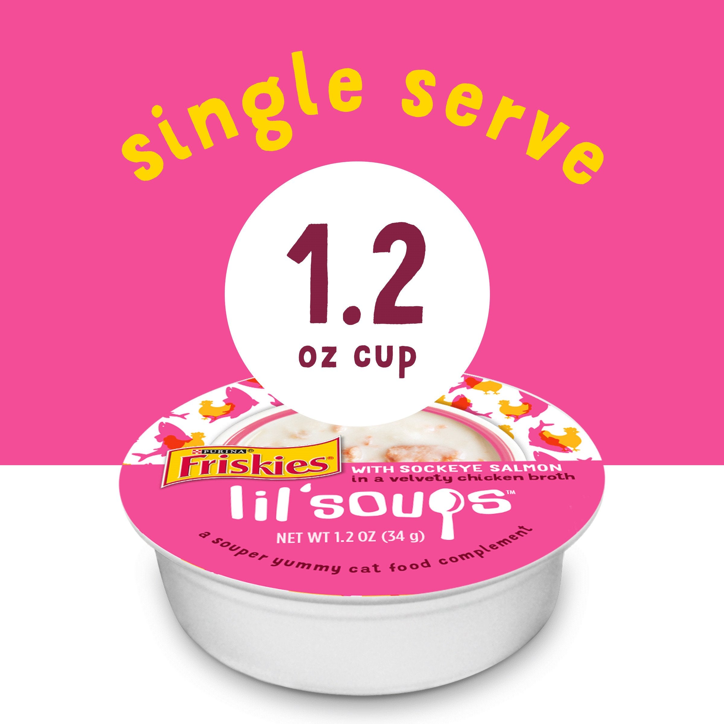 Purina Friskies Grain Free Lickable Cat Food Toppers Lil Soups With Sockeye Salmon in Chicken Broth - (Pack of 8) 1.2 oz. Cups