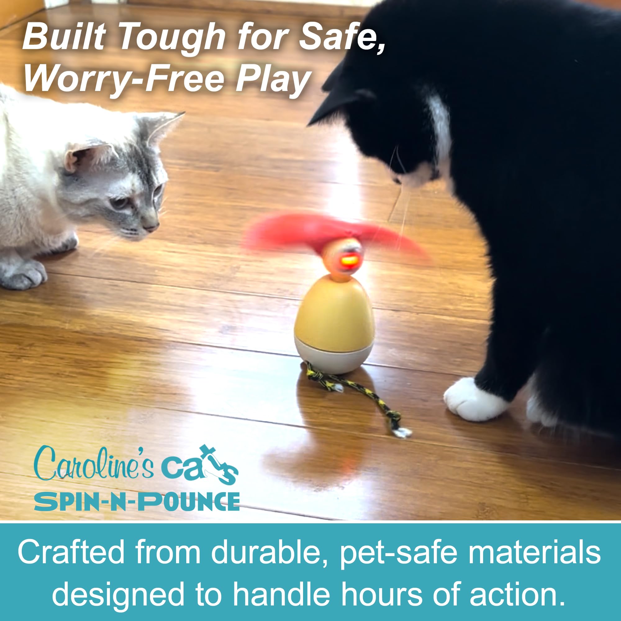 Caroline'S Cats Automatic Cat Toy - Rechargeable Spin-N-Pounce With Touch Sensor, Silent Motor, 360-Degree Rotation, Interactive
