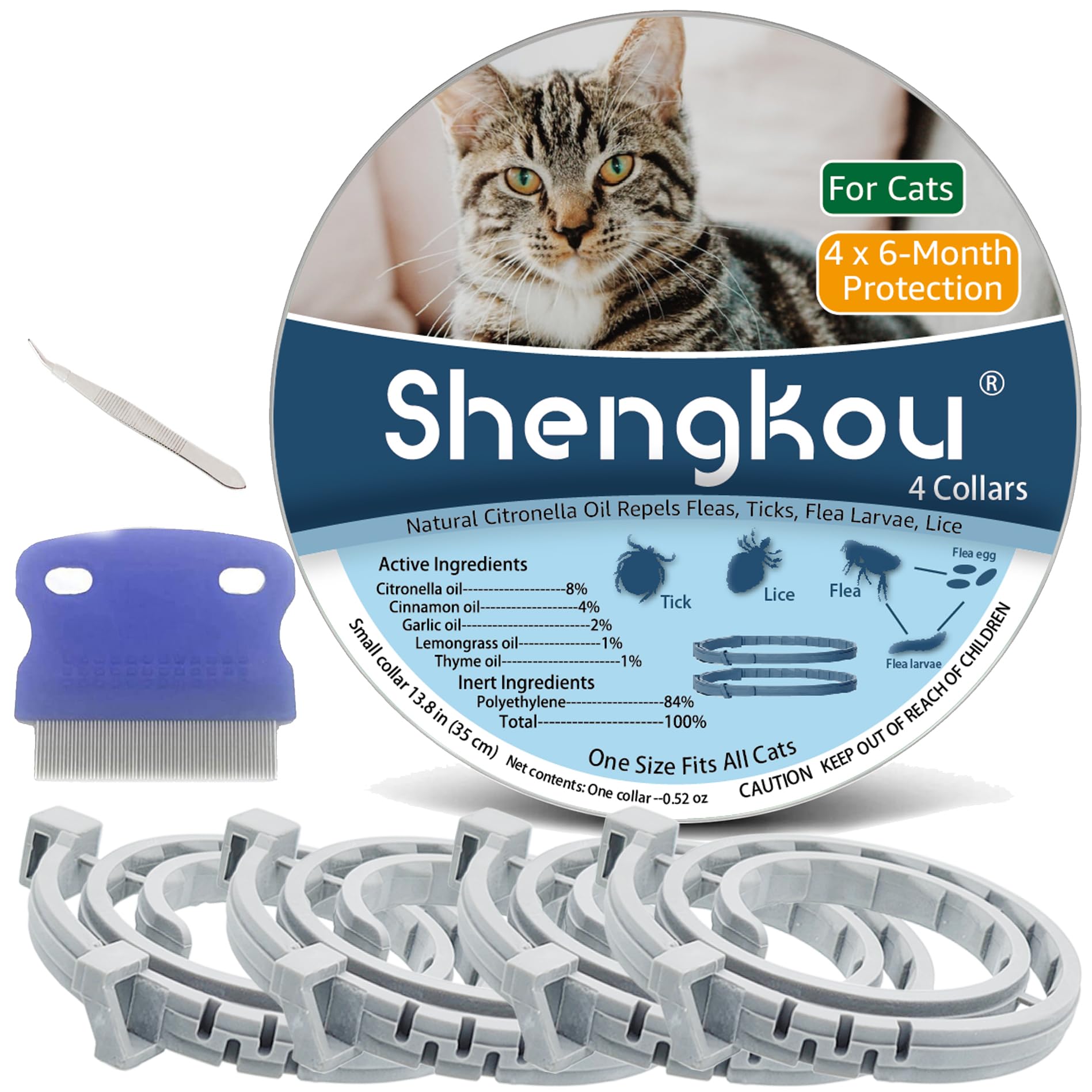 Flea And Tick Collar For Cats. Offers 4 * 6 Months Of Protection. Made From Quality Essential Oils. Waterproof And Natural. Prot