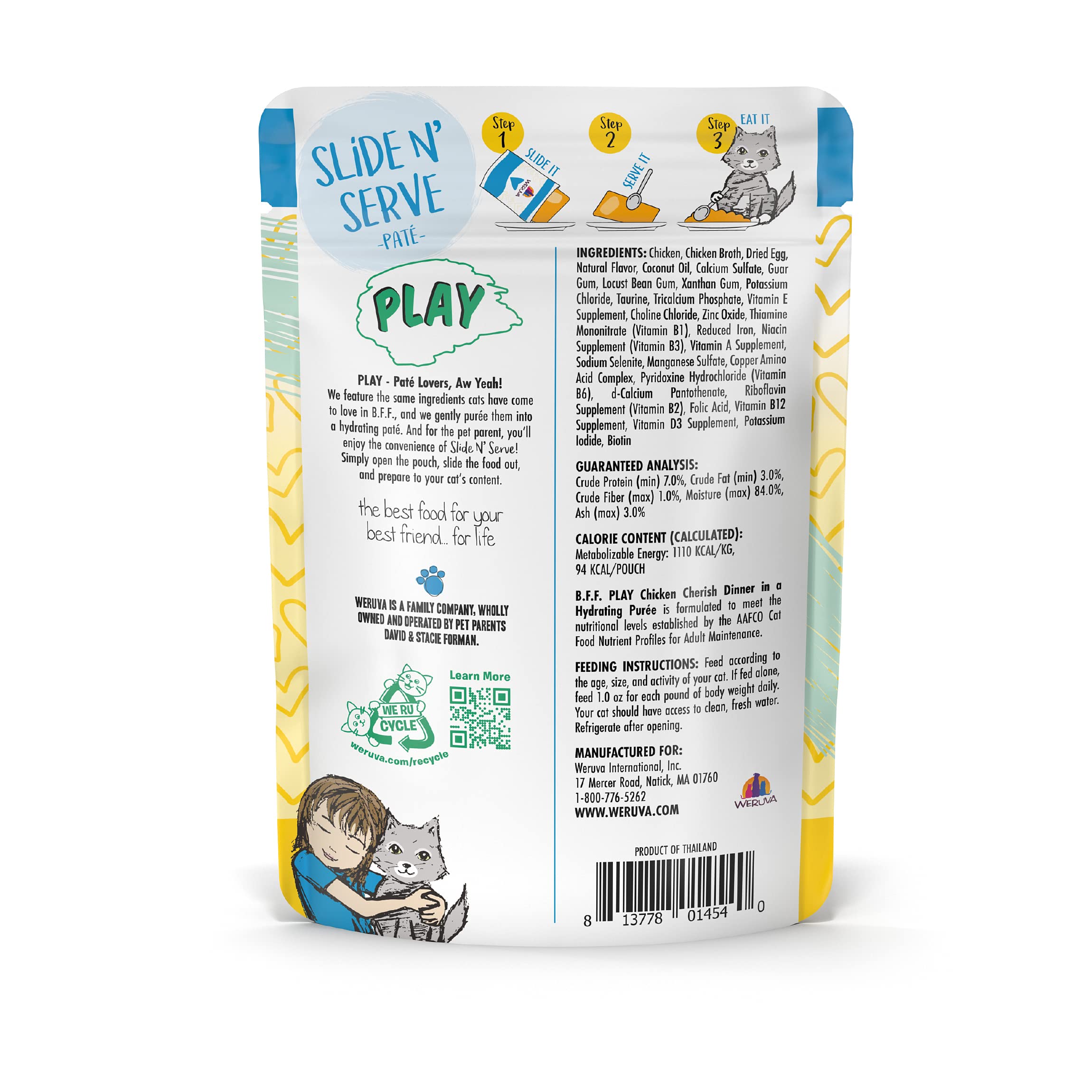 B.F.F. PLAY - Best Feline Friend Pat   Lovers, Aw Yeah!, Chicken Cherish with Chicken, 3oz Pouch (Pack of 12)