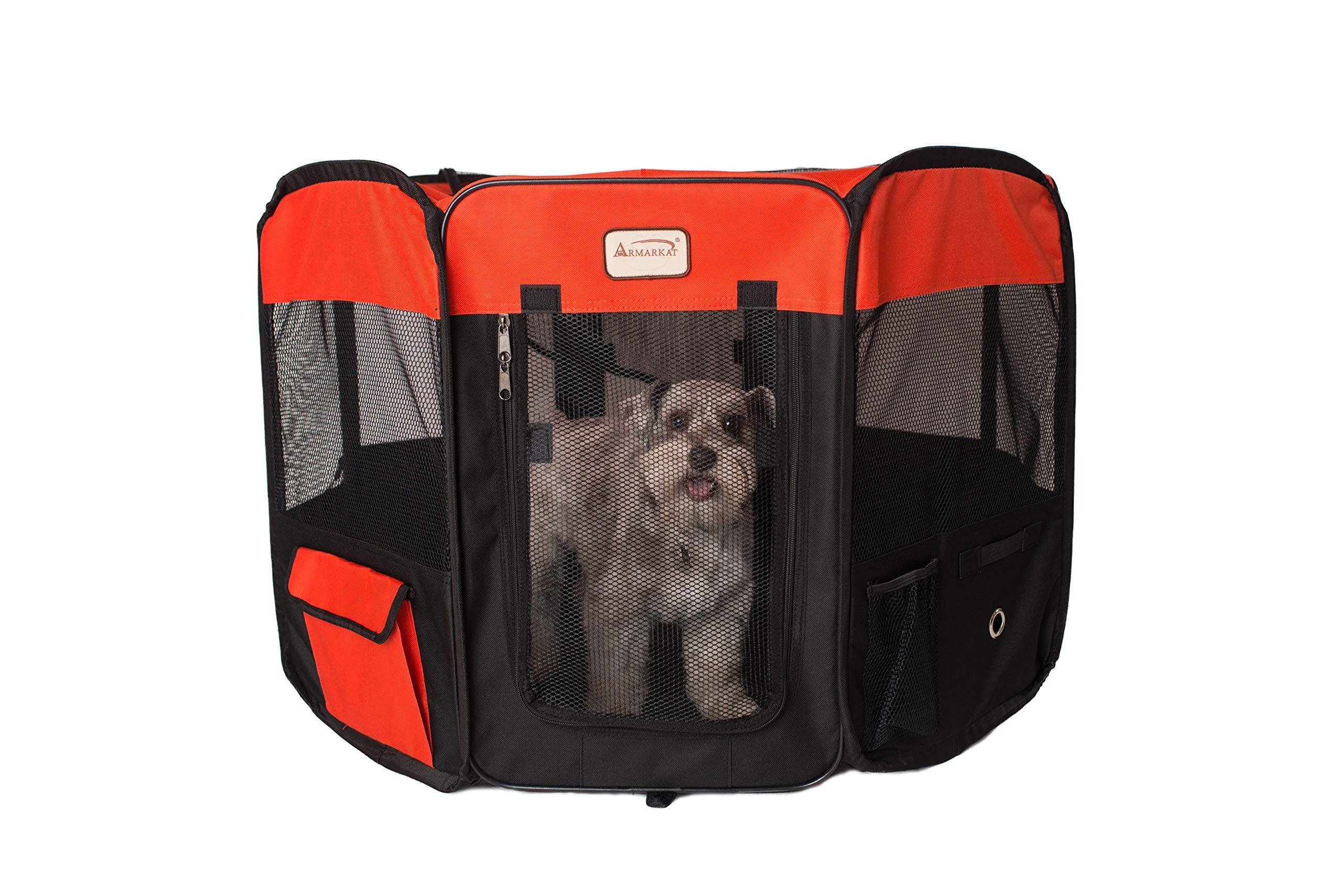 Armarkat Model PP002R-M Portable Pet Playpen in Black and Red Combo, Medium