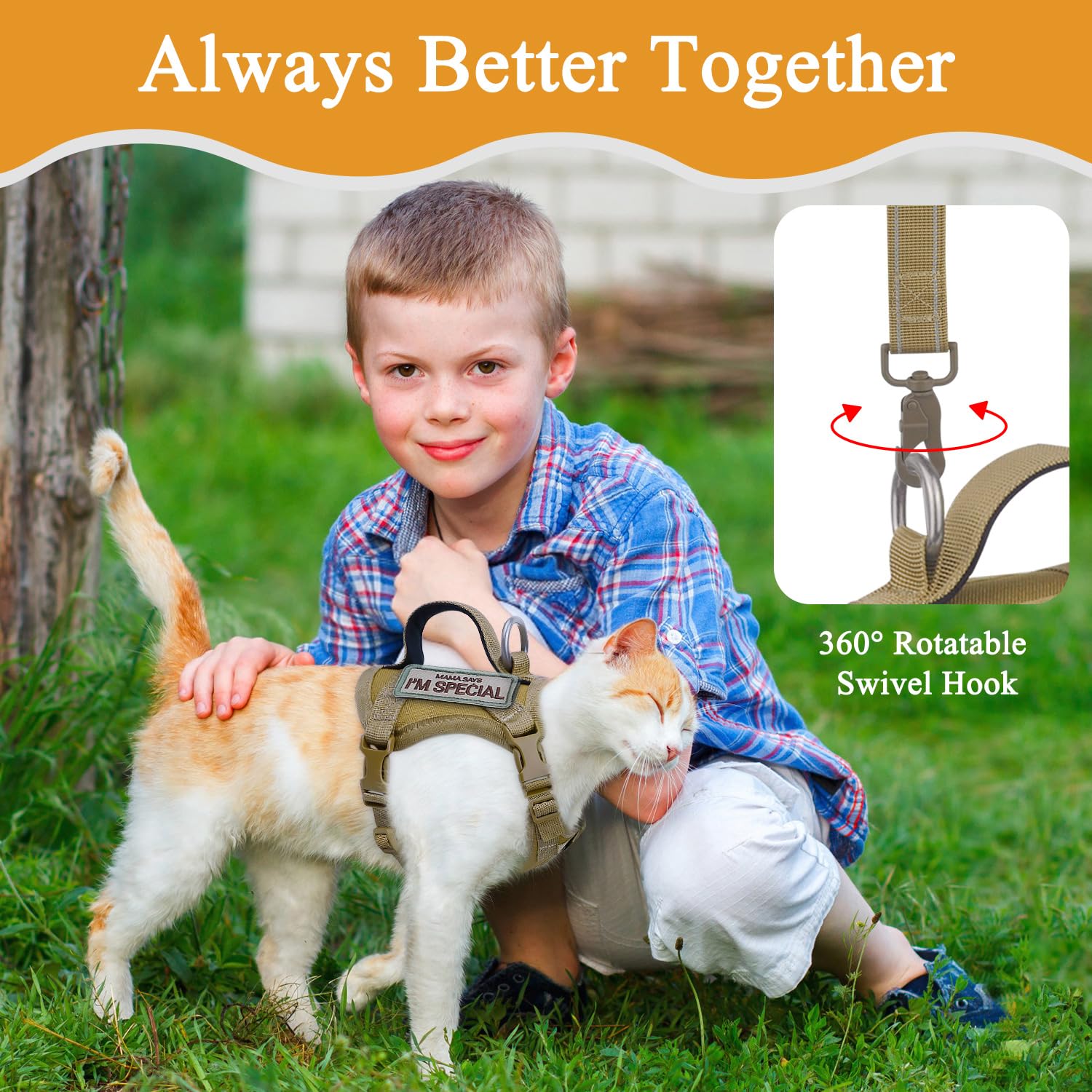 Tactical Cat Harness For Walking Escape Proof, Soft Mesh Adjustable Pet Vest Harness For Large Cat, Small Dog And Khaki (Khaki,