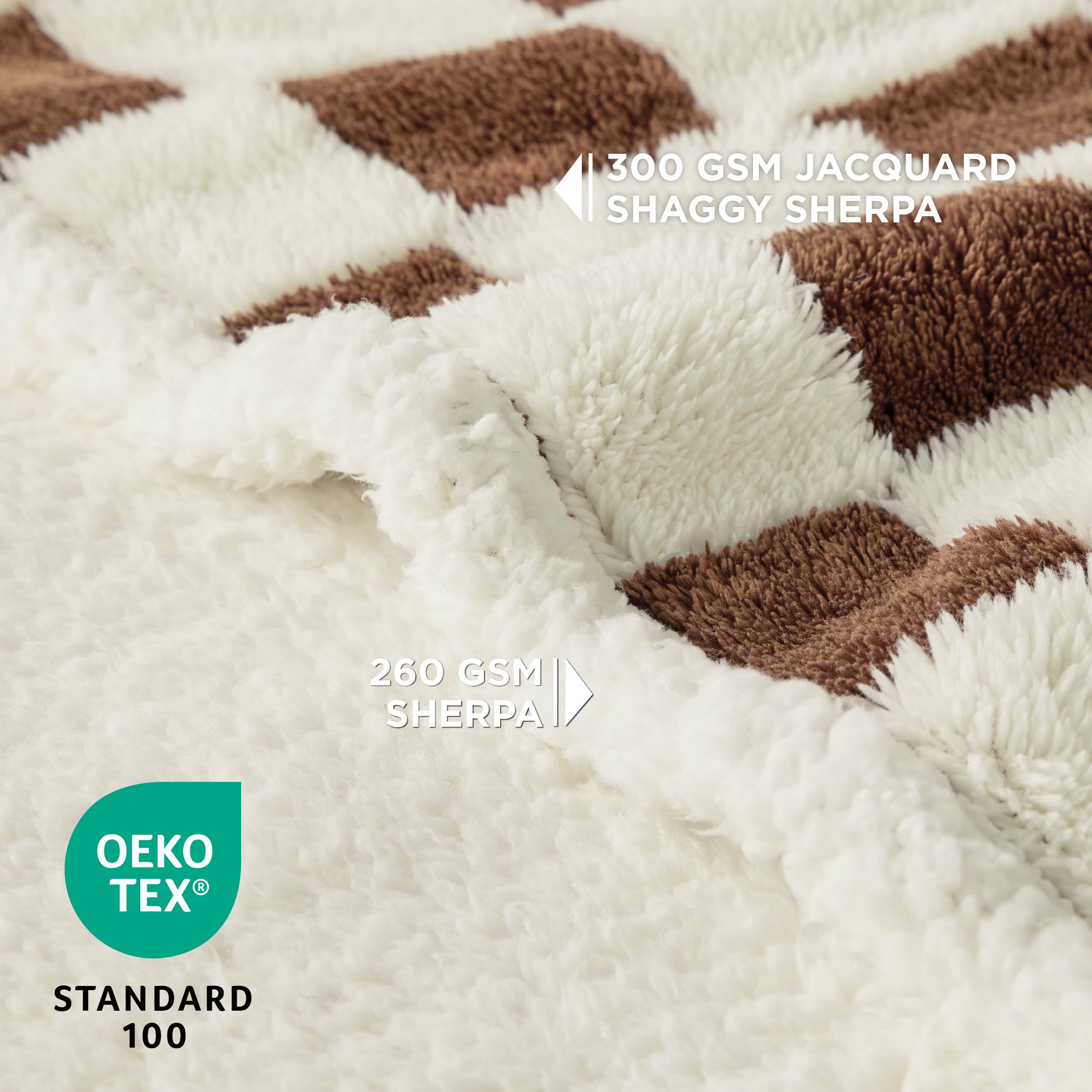 Lesure Waterproof Dog Blanket For Large Dogs - Washable Double Sided Dog Blankets With Warm Jacquard Shag And Soft Sherpa Fleece, Pet Cat Blanket For Bed Protection, 3D Textured Checks, Brown