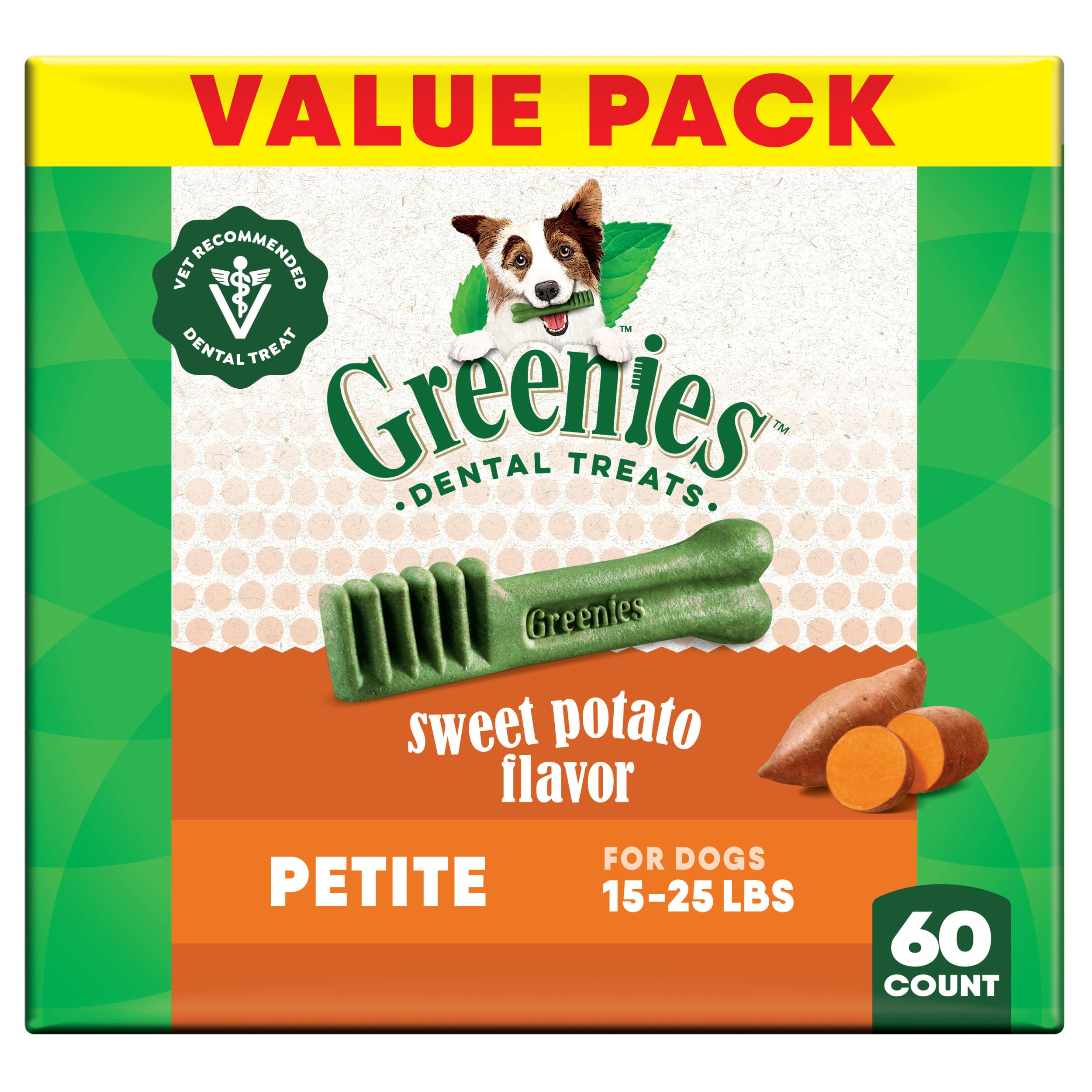 Greenies Petite Dental Dog Treats, Sweet Potato Flavor, 36 oz. Pouch (60 Treats)