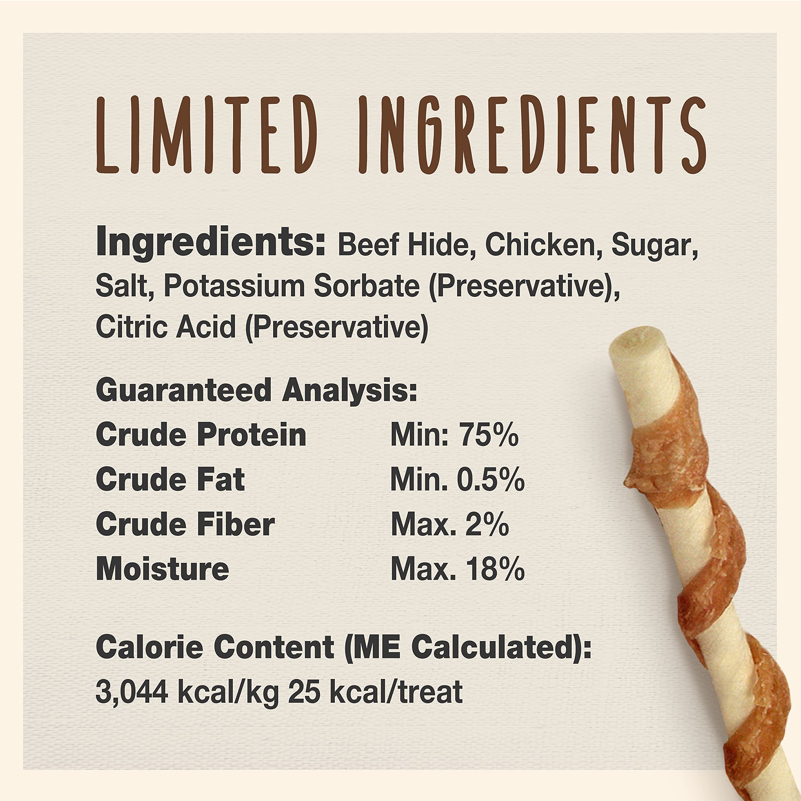 Cadet Gourmet 5-Inch Beef Hide Twist Chew Sticks, Long-Lasting and Natural Rawhide Chews for Dogs, Inspected & Tested in USA, Ch