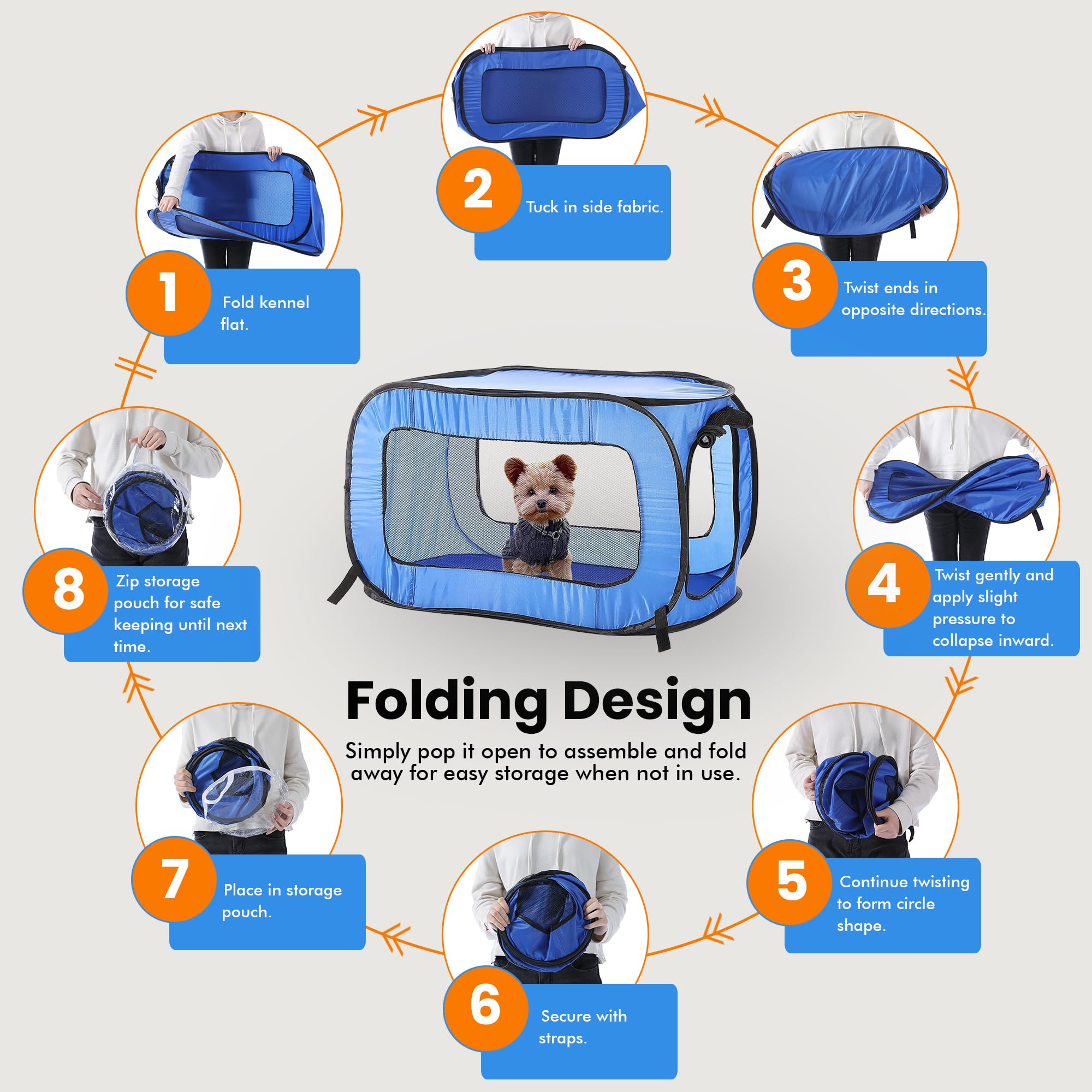 Beatrice Home Fashions Portable, Collapsible, Pop Up Travel Pet Kennel, 32.5' L X 19.5' W X 19.5' H, Blue