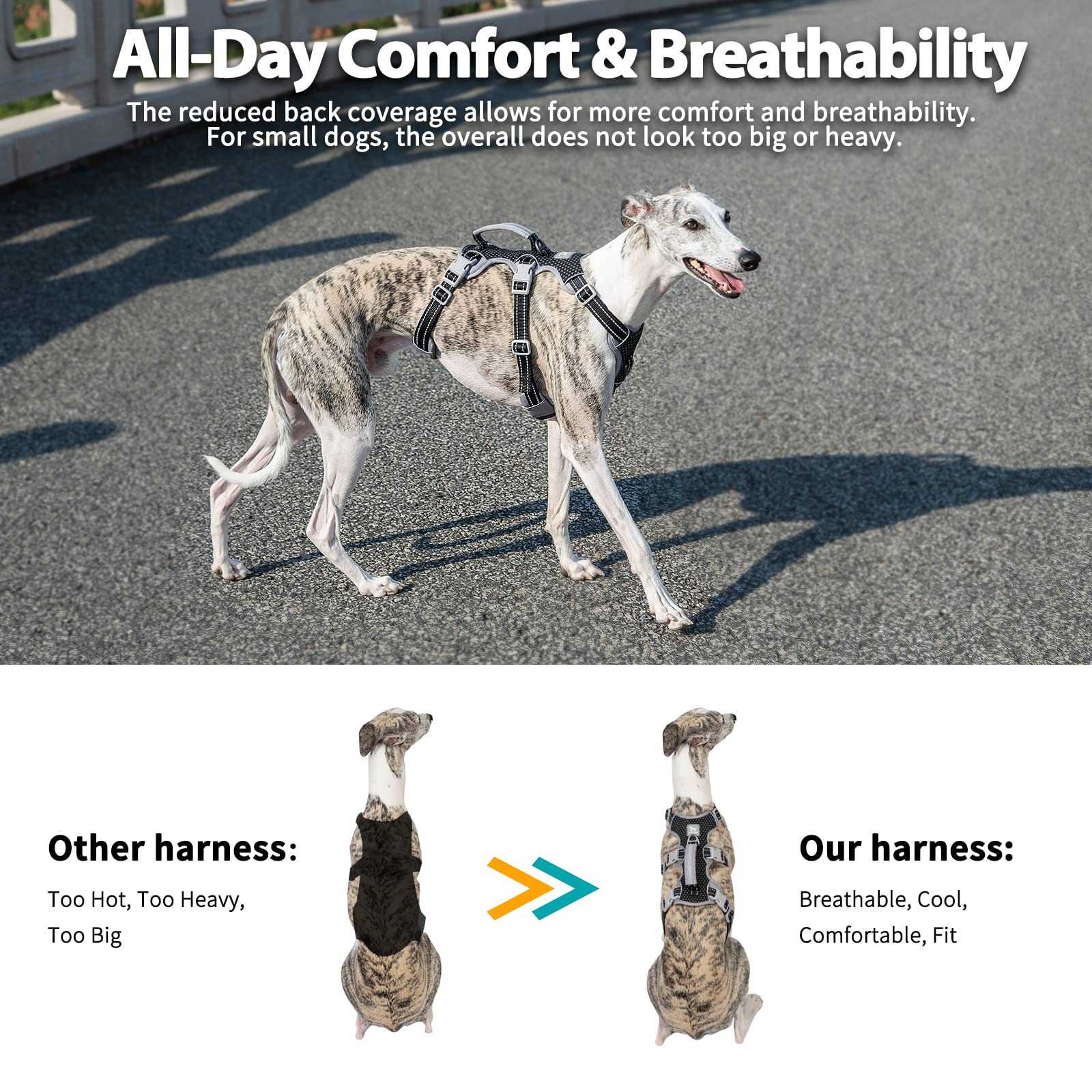 Huntboo Escape Proof Dog Harness, No Pull Reflective Harness With Lift Handle, Adjustable Pet Vest With Front And Back Leash Clips For Small Medium Large Dogs Walking Hiking Training (Black,L)