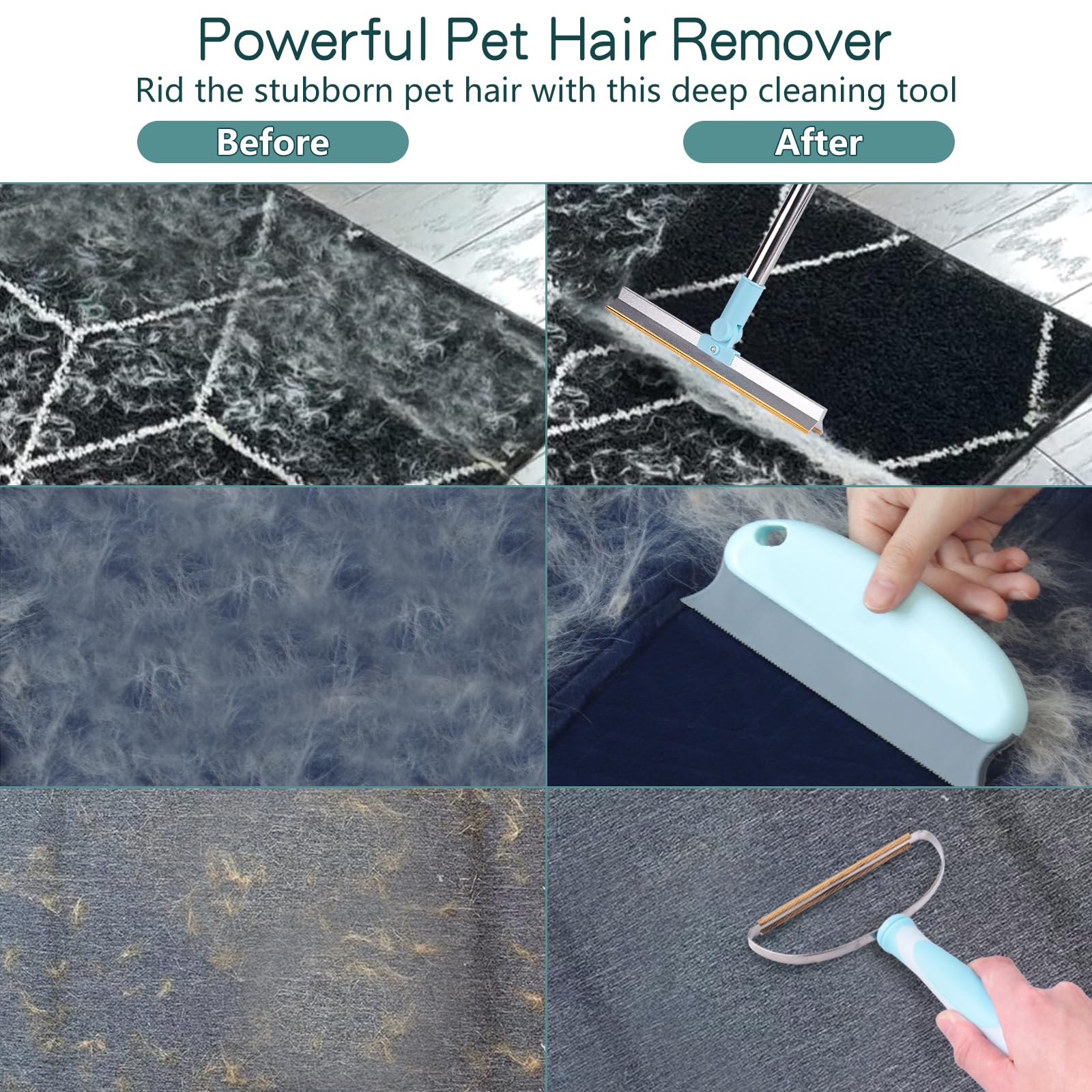 4 Packs Pet Hair Remover Set, Retractable Carpet Scraper Rake, 180Rotating Dog Shedding Cleaner Tool,Extra-Wide & Metal Edge Of