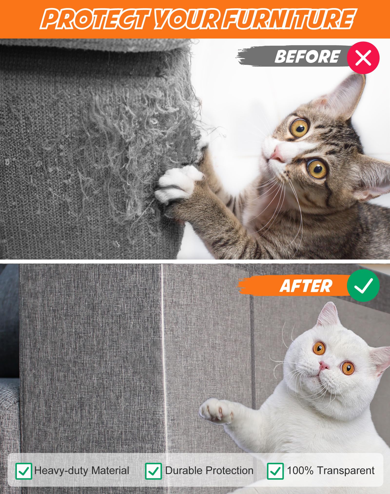 CANWUPON 20-Pack Cat Scratch Furniture Couch Protector, Large 17x12in, Anti-Scratch Tape with 50 Twist Pins, Ideal for Sofas & Chairs