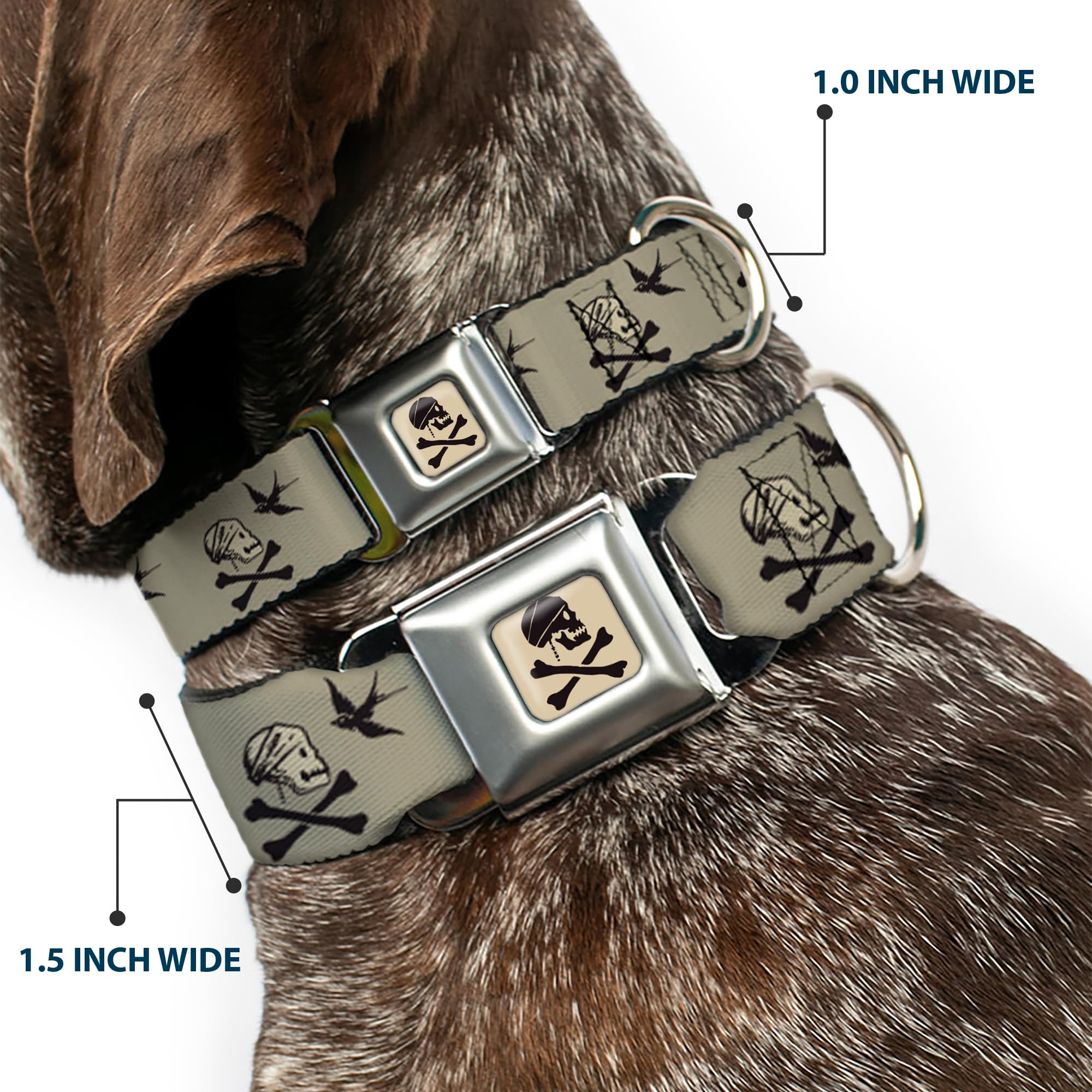 Dog Collar Seatbelt Buckle Jack Sparrows Flag Icons Grays 18 To 32 Inches 1.5 Inch Wide