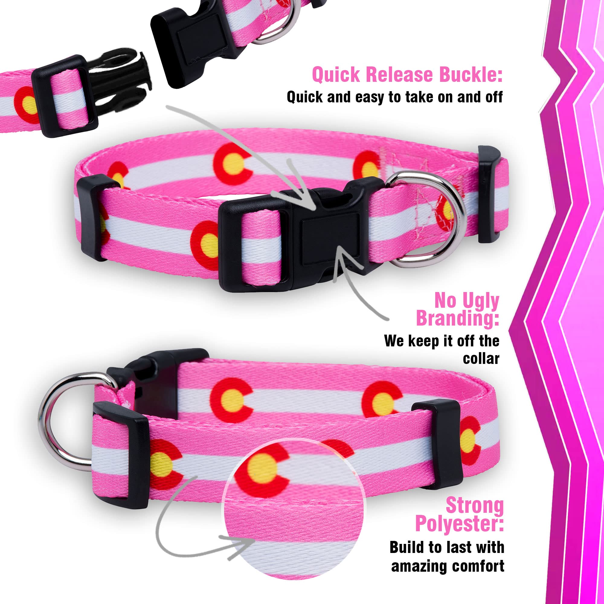 Native Pup Colorado State Flag Dog Collar (Colorado Pink, Large)