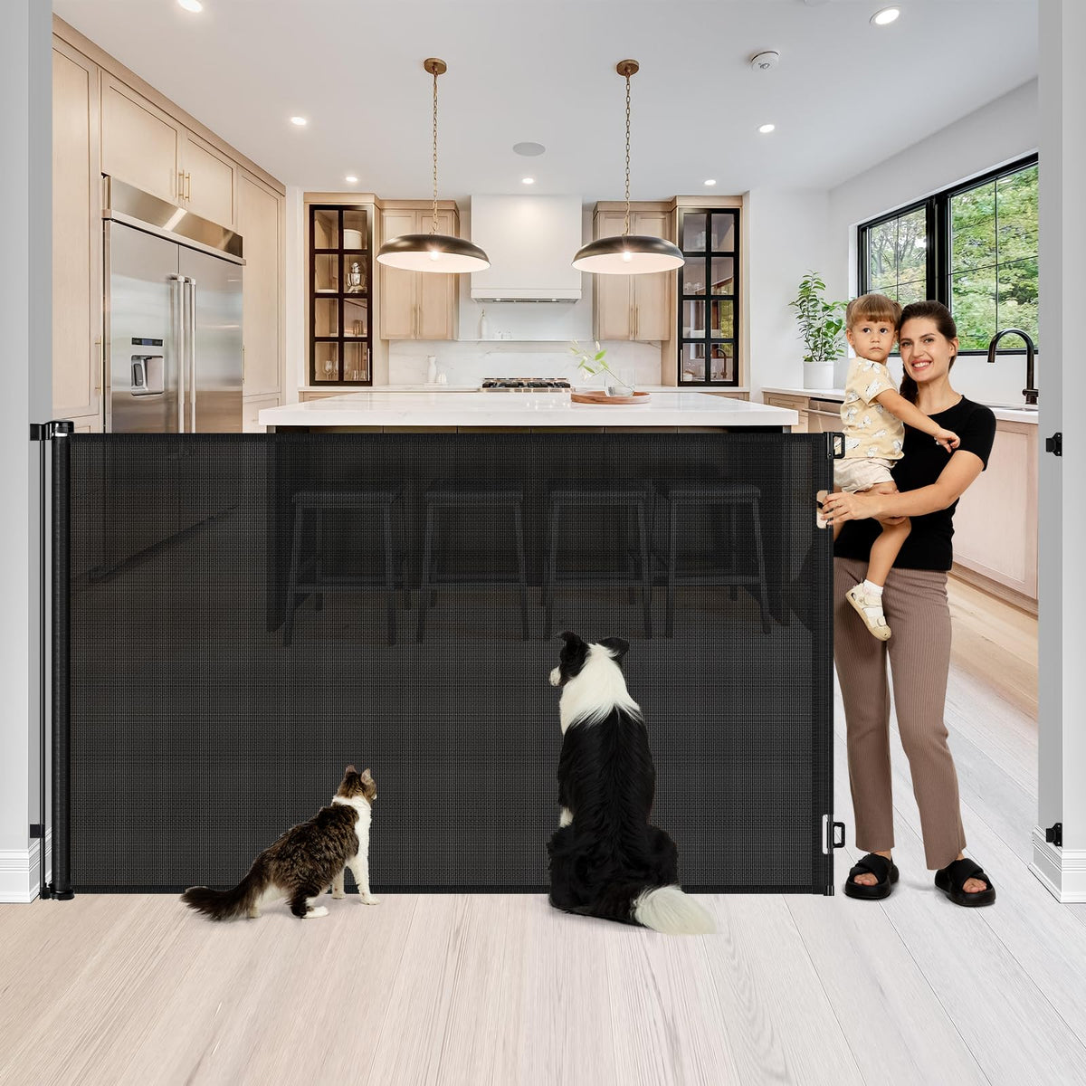 48'' Extra Tall Pet Gate 72'' Long Baby Gate - No Jump, 4ft Extra Tall Retractable Baby Gates Extra Wide Dog Gate, Indoor/Outdoo