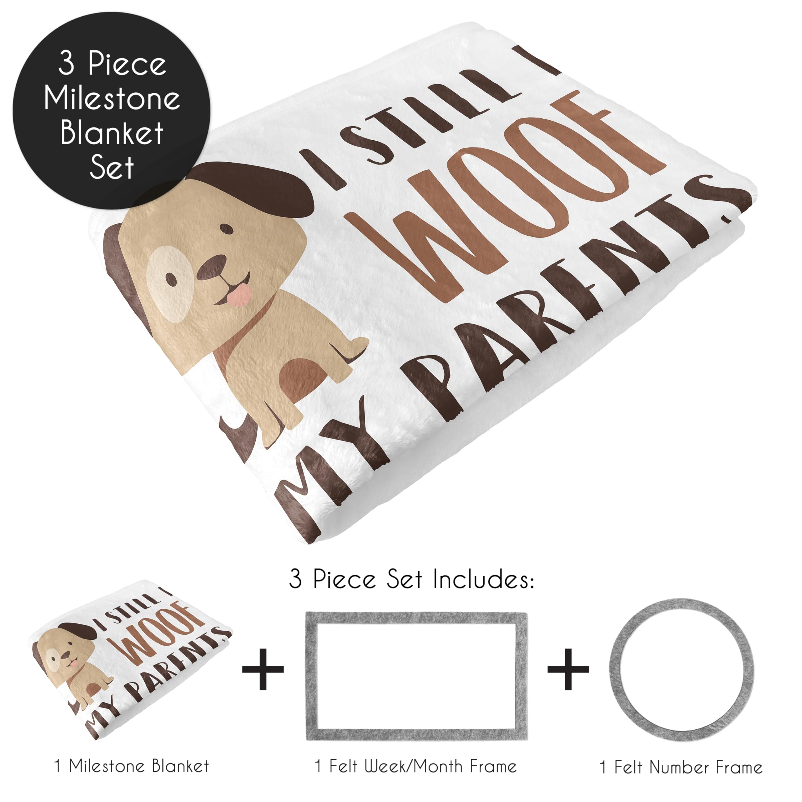 Sweet Jojo Designs Brown And White Doggy Dog Birthday Puppy Milestone Blanket - Monthly Yearly Photo Op Growth Memory Gift Set P