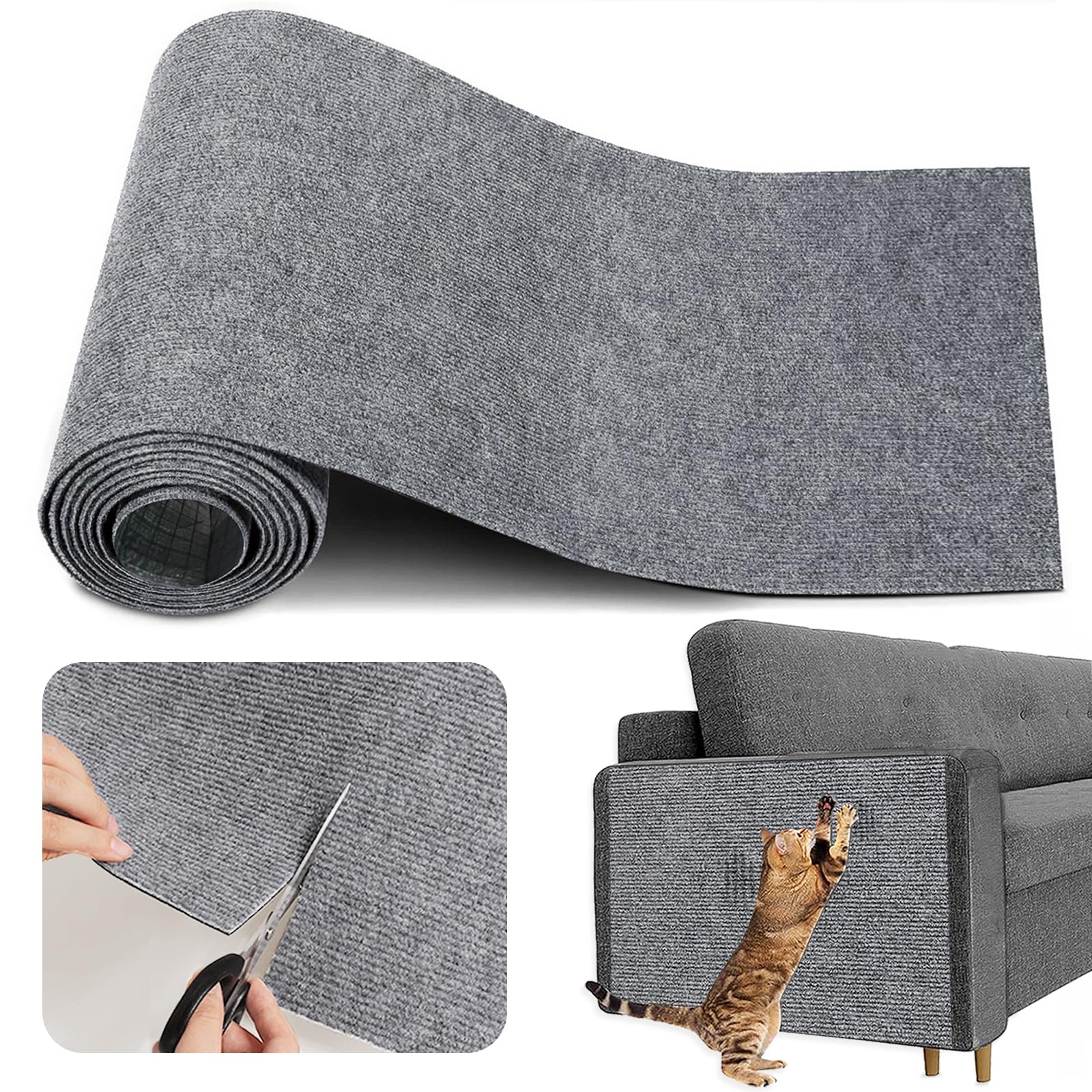 Lanswood Cat Scratching Mat 100''X16'' Timmable Cat Scratch Furniture Protector, Self-Adhesive Scratching Carpet For Post, Diy C