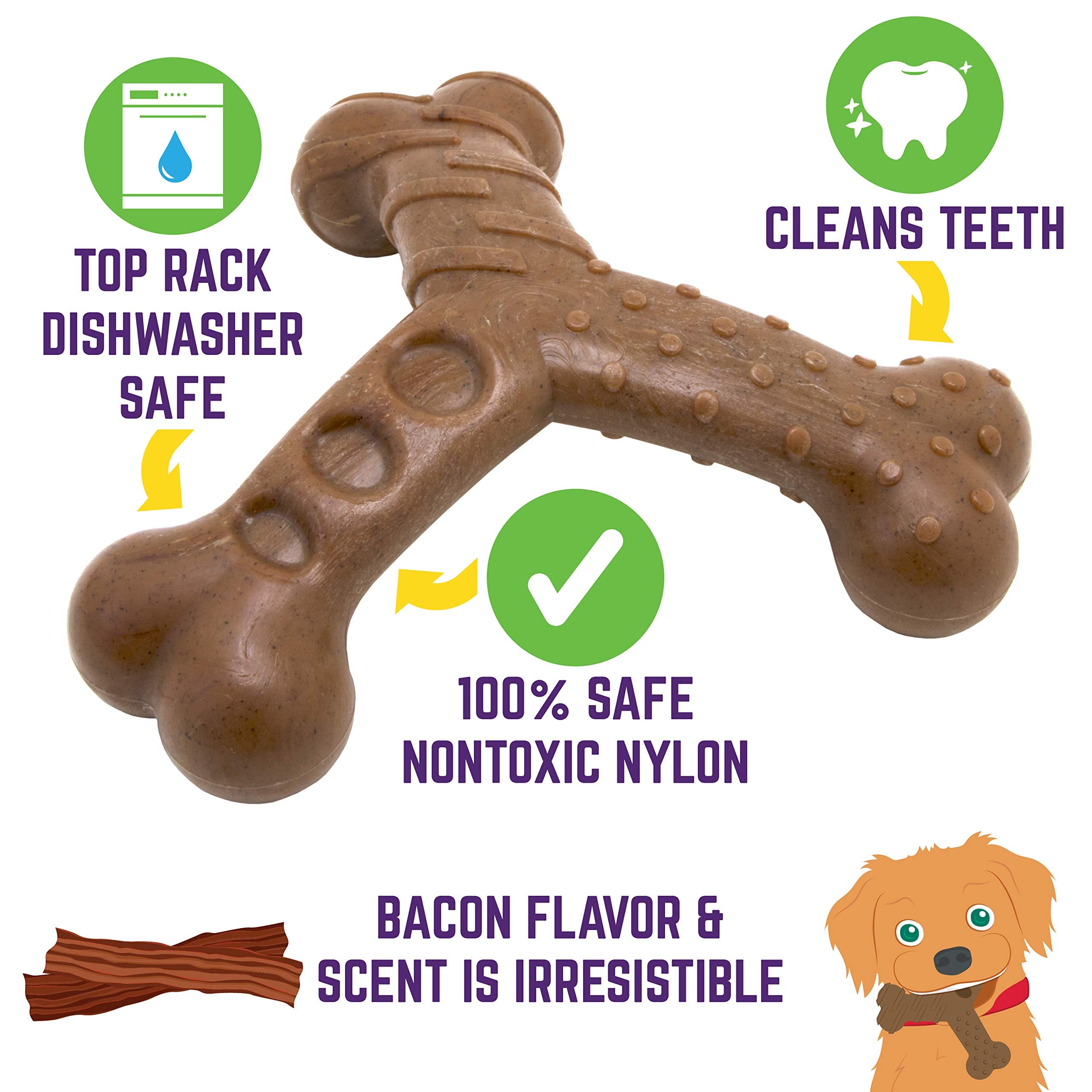 Chew King Dog Bacon Lovin’ Wishbone, Nylon Bones, Textured Bacon Flavored Chew Toy, For All Breed Sizes