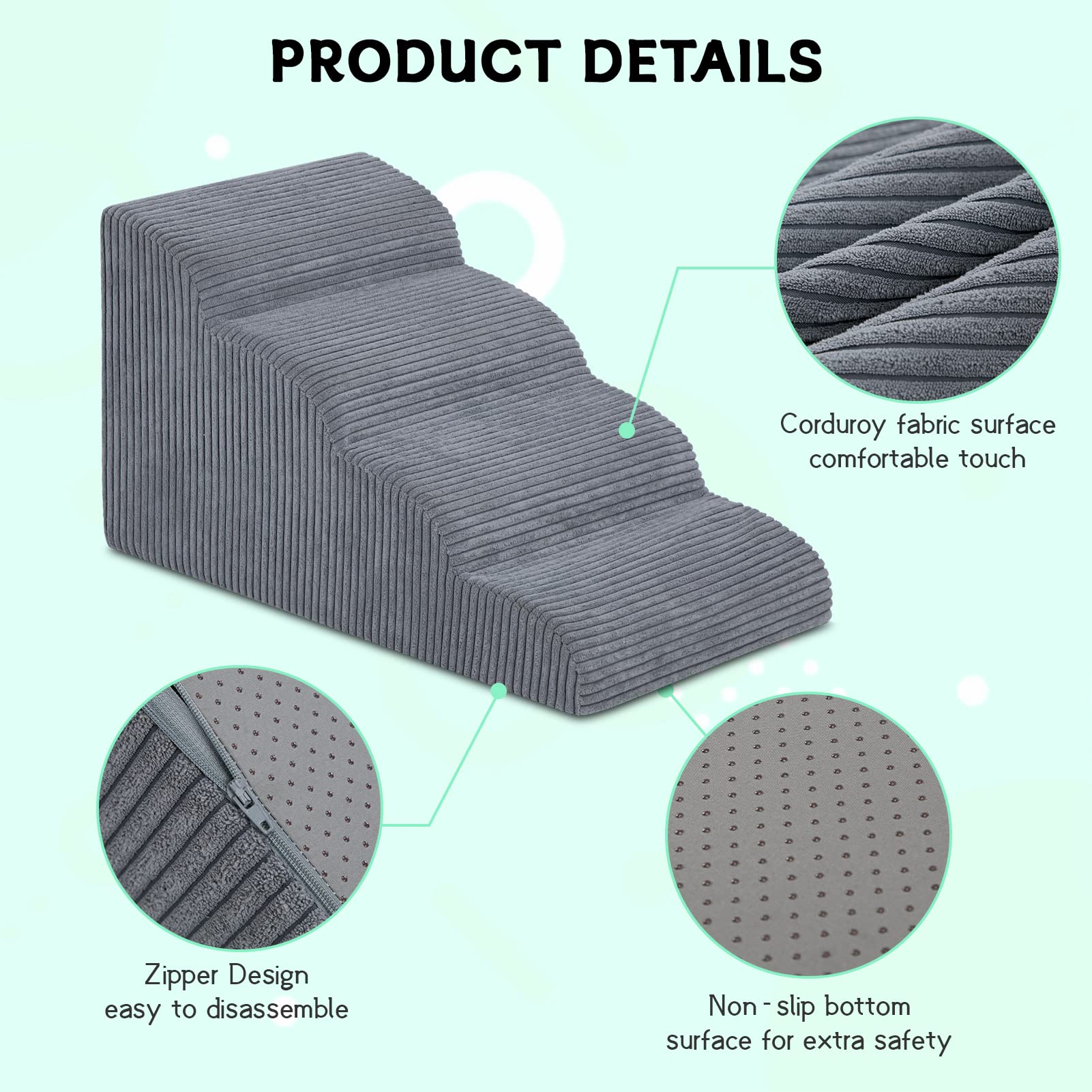 Mesa Lemon Dog Stairs For Small Dogs And Cats, 20' H 4 Steps Dog Ramp For High Beds, Couch, Sofa, Waterproof Pet Stairs With Re