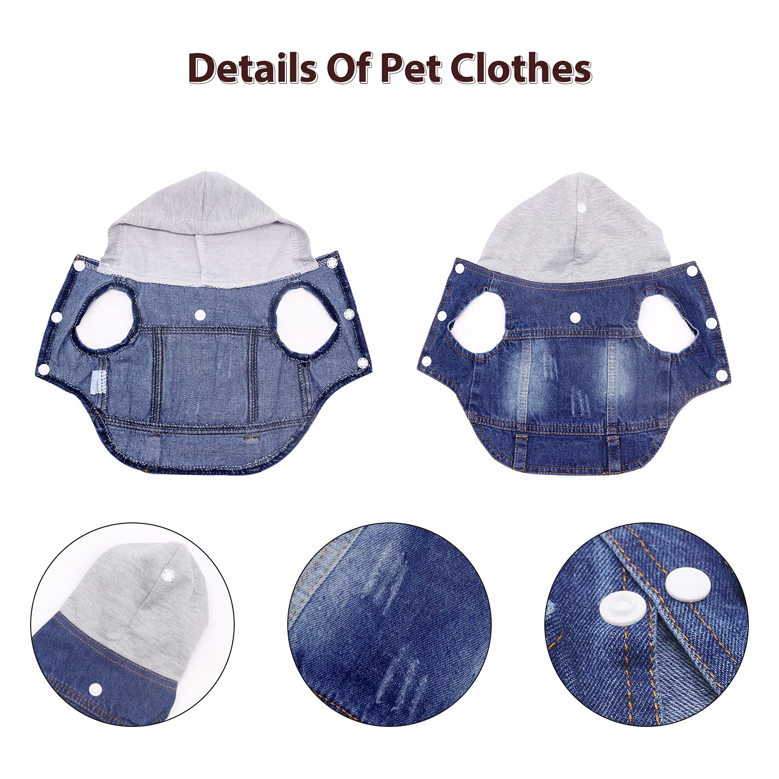 Sild Pet Clothes Dog Jeans Jacket Cool Blue Denim Coat Small Medium Dogs Lapel Vests Classic Hoodies Puppy Blue Vintage Washed Clothes (Grey,S)