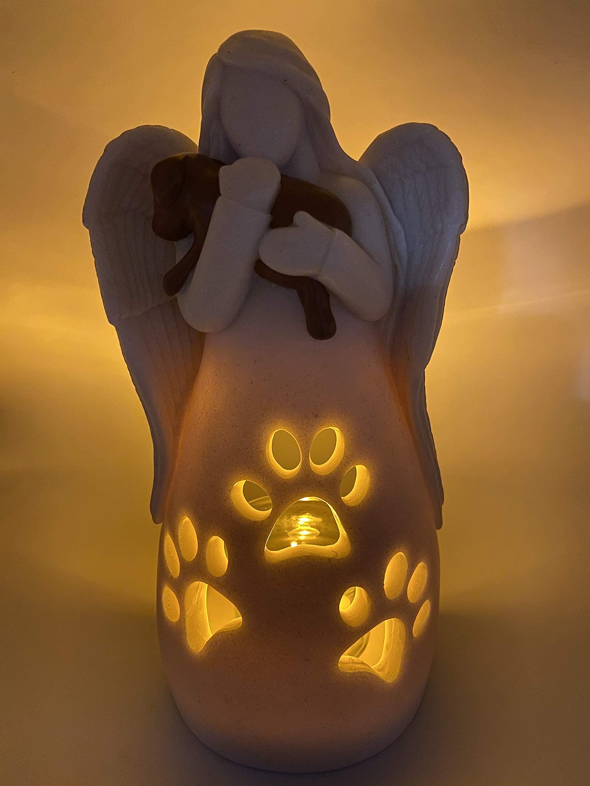 Oakiway Dog Memorial Gifts - Dog'S Angel Candle Holder Statue W/Flickering Led Candle - Pet Loss Gifts, Dog Lovers Gifts For Wom
