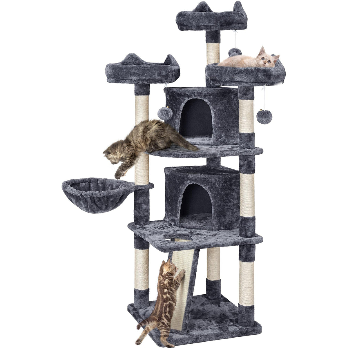 Yaheetech 68.5In Multi-Level Cat Tree Large Cat Condo With Sisal-Covered Platforms Scratching Board & Scratching Posts, Cozy Perches, Stable Cat Tower Cat Condo Pet Play House, Dark Gray