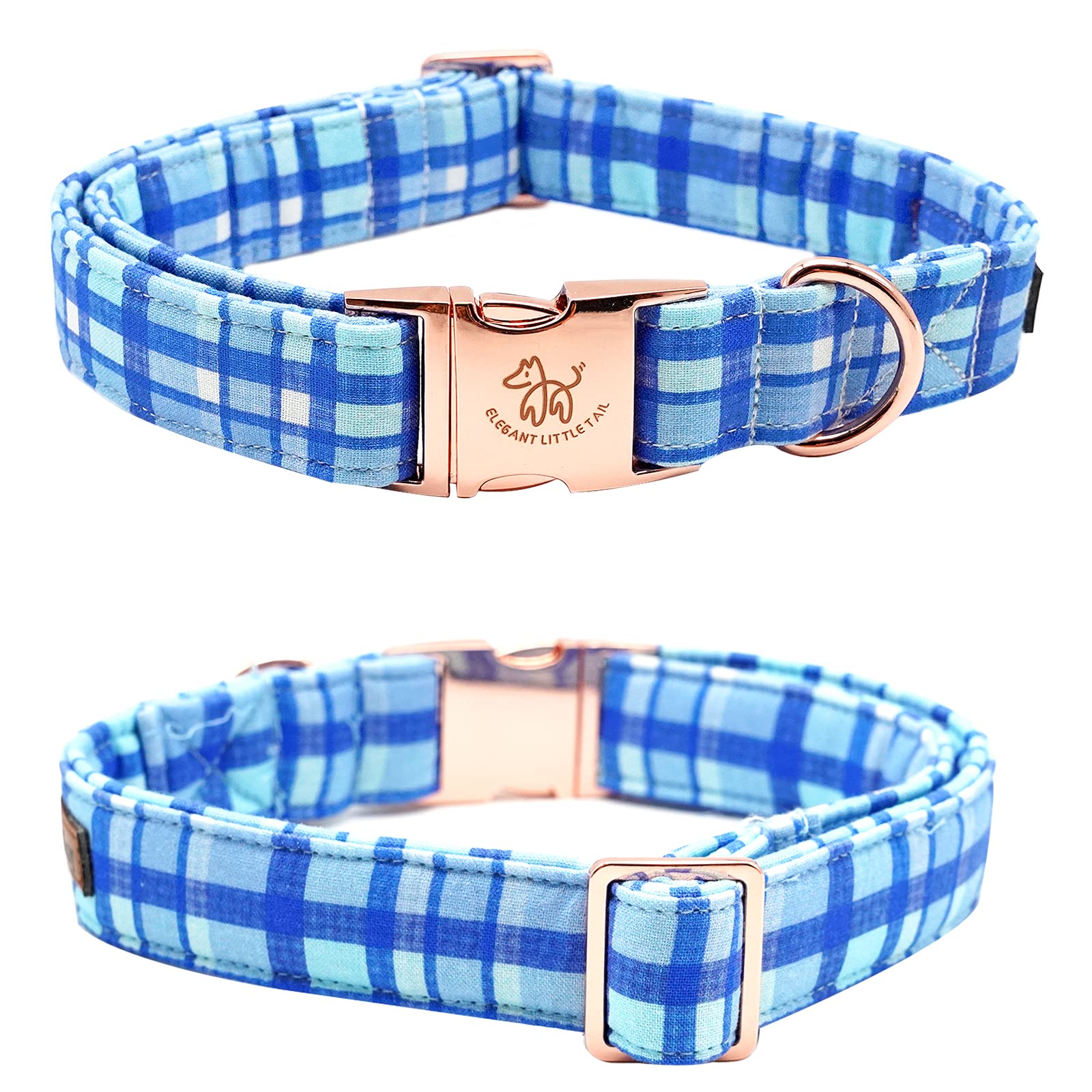 Elegant little tail Dog Collar with Bow - Blue Plaid Boy Dog Collar Cute Bowtie Pet Collar Adjustable Dog Collar for Large Dog