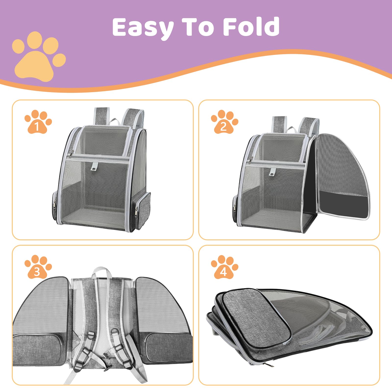 Cat Backpack Carrier Large Pet Backpack For Small Dog Medium Cat Puppy Kitten Bunny Up To 15Lbs, Ventilated Mesh Dog Collapsible