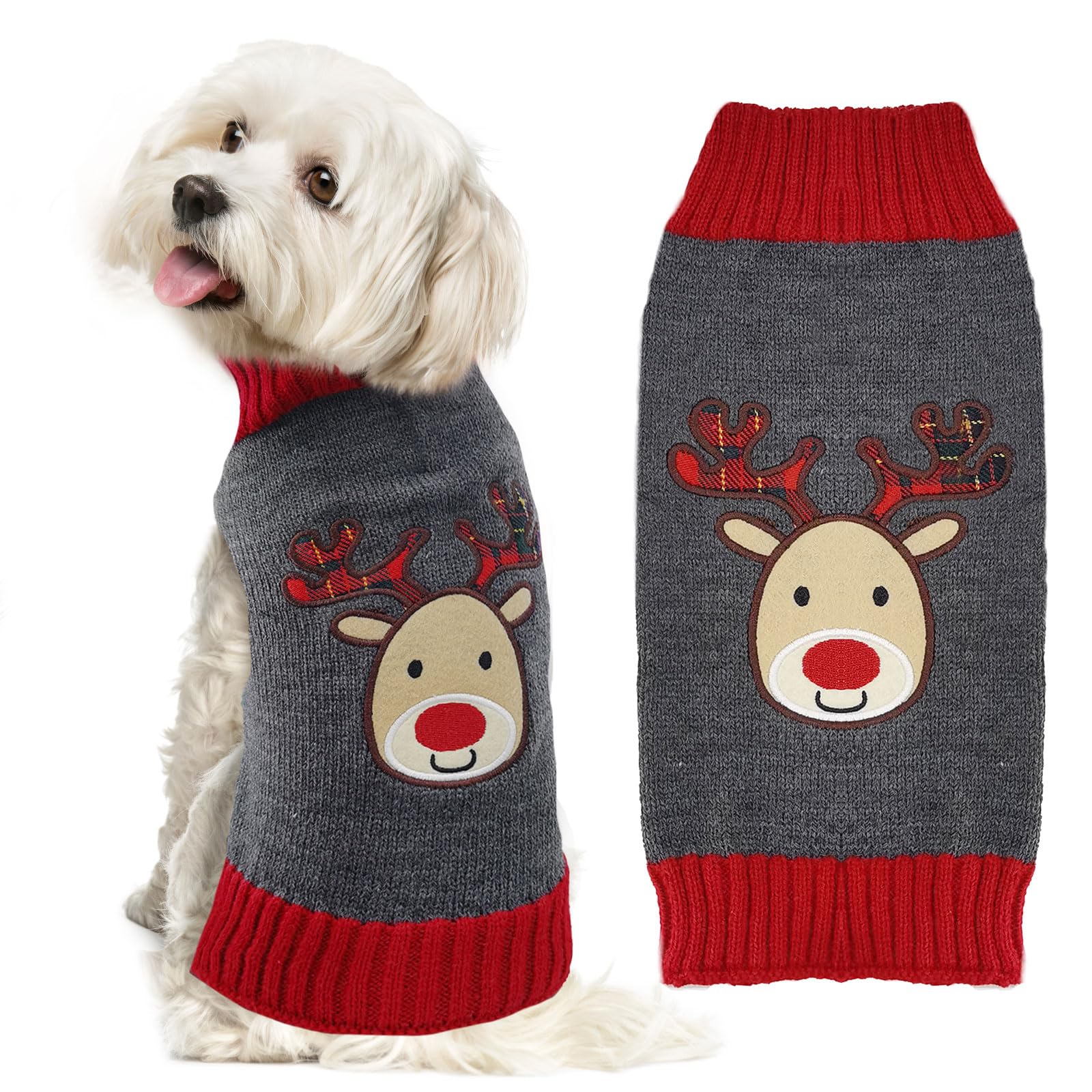 Doggyzstyle Dog Christmas Sweater Xmas Pet Clothes Cute Gray Reindeer Holiday Puppy Cat Costume New Year Gifts For Small Medium 