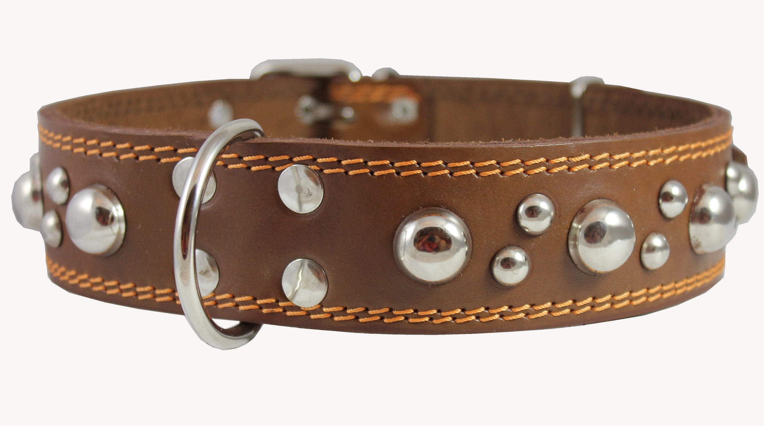 Genuine 1.75' Wide Thick Leather Studded Dog Collar. Fits 21.5'-26' Neck, Xlarge Breeds Bullmastiff